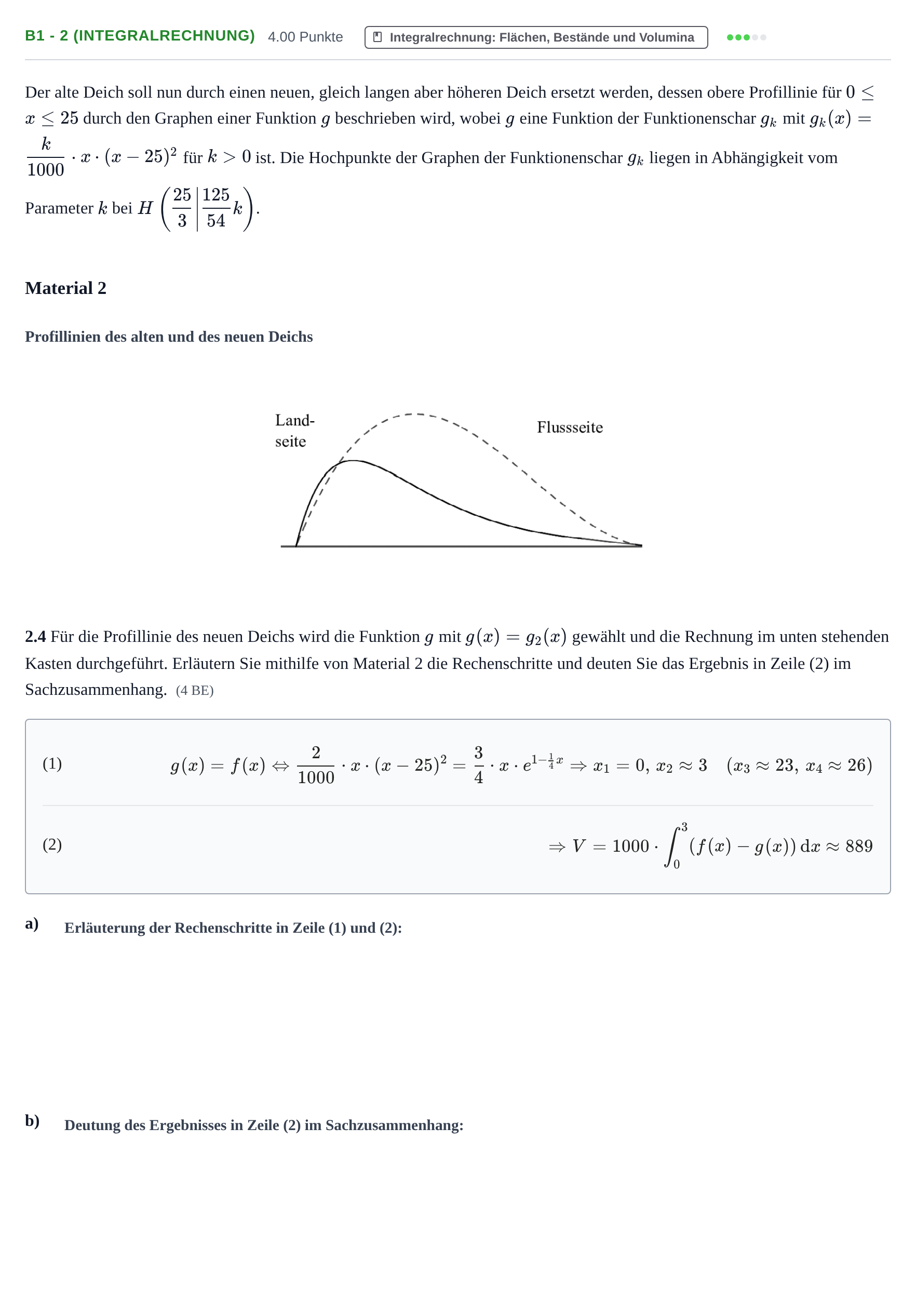Aufgabenstellung: Aufgabe B1 - 2 (Integralrechnung) · Abitur Hessen Mathematik GK · WTR 2021