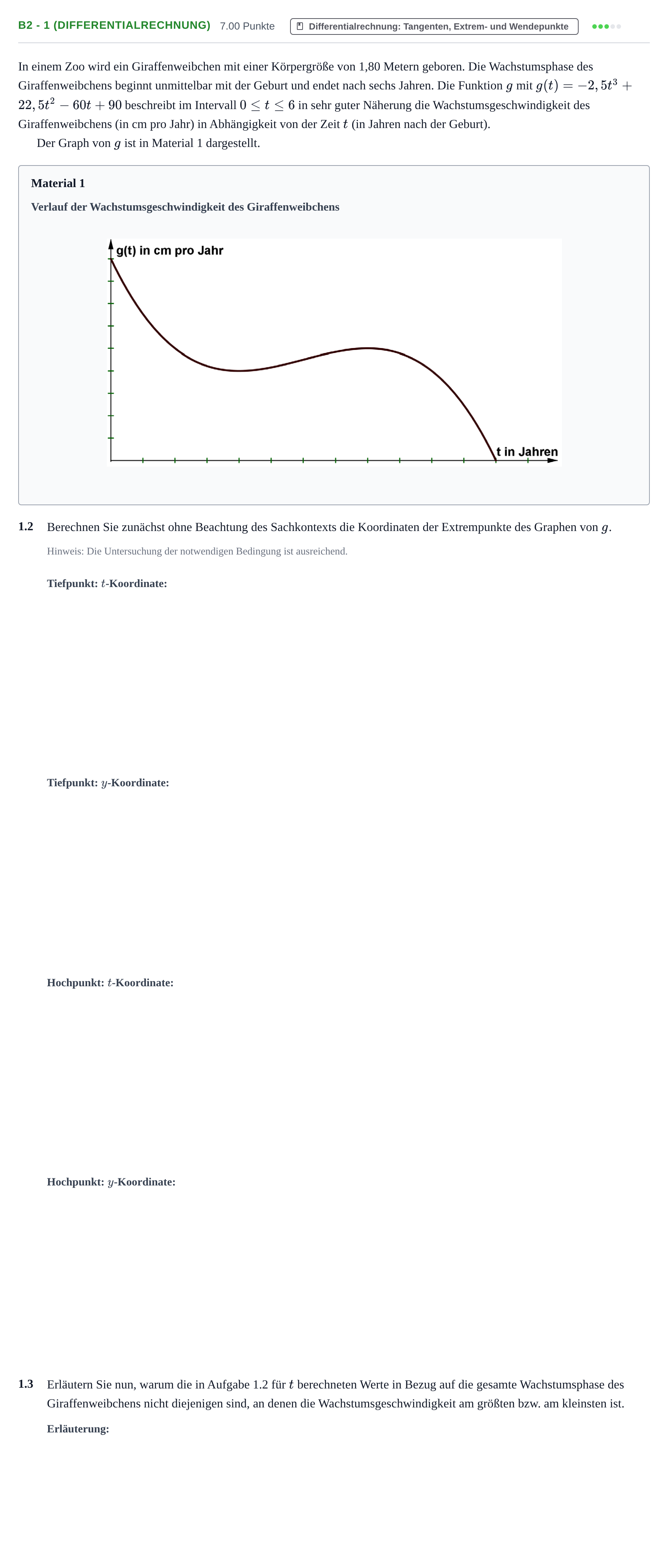 Aufgabenstellung: Aufgabe B2 - 1 (Differentialrechnung) · Abitur Hessen Mathematik GK · WTR 2021