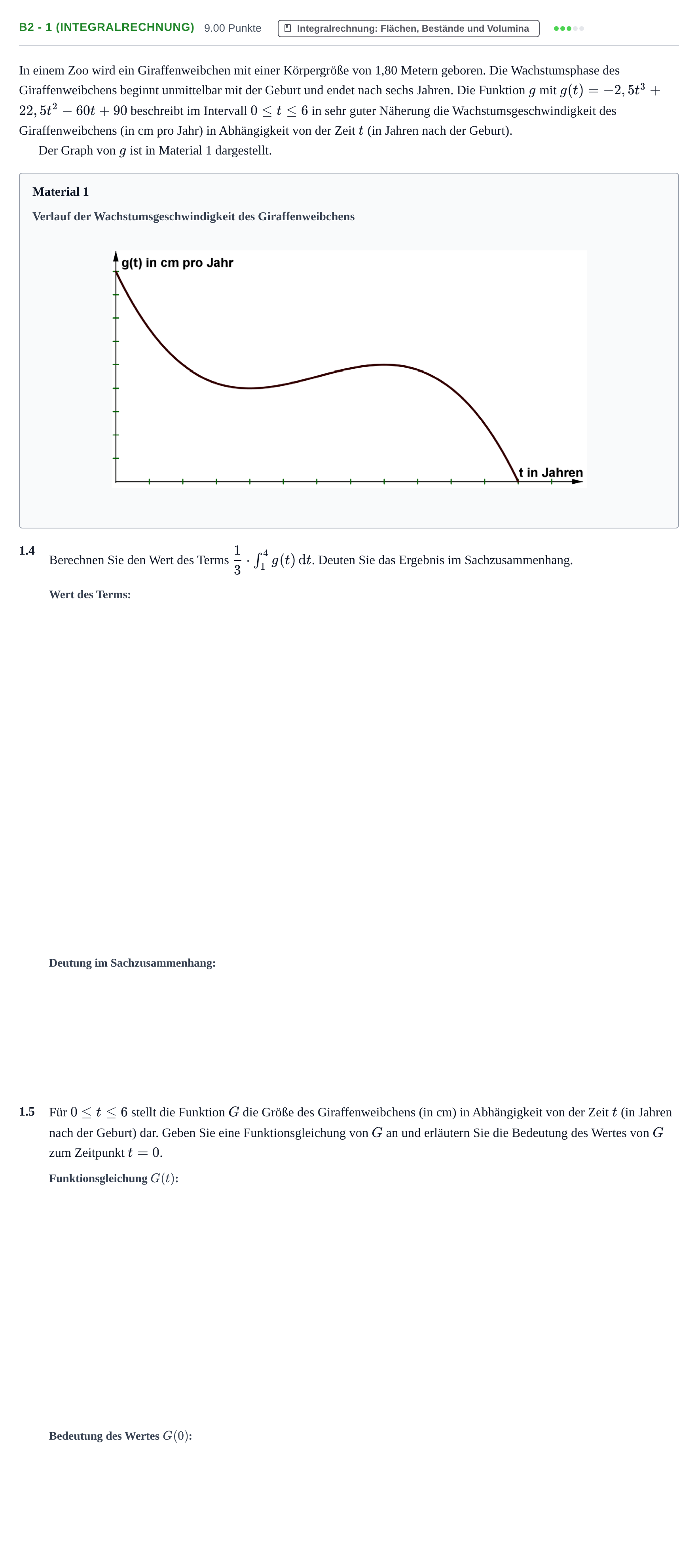 Aufgabenstellung: Aufgabe B2 - 1 (Integralrechnung) · Abitur Hessen Mathematik GK · WTR 2021