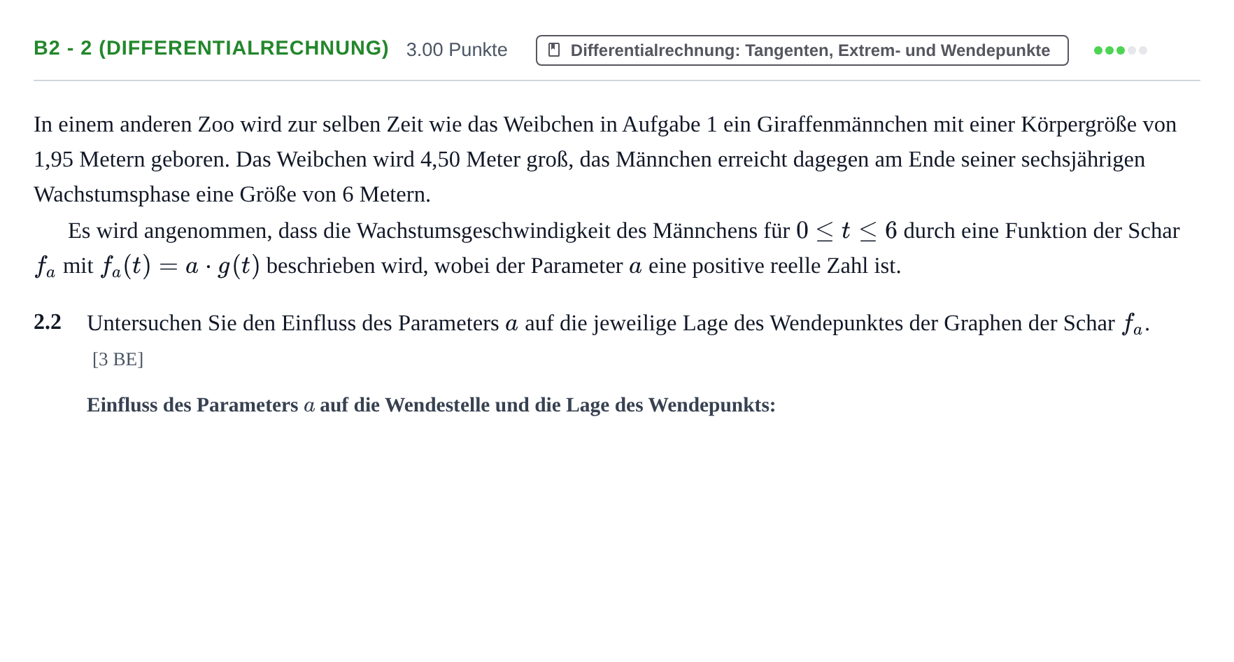 Aufgabenstellung: Aufgabe B2 - 2 (Differentialrechnung) · Abitur Hessen Mathematik GK · WTR 2021