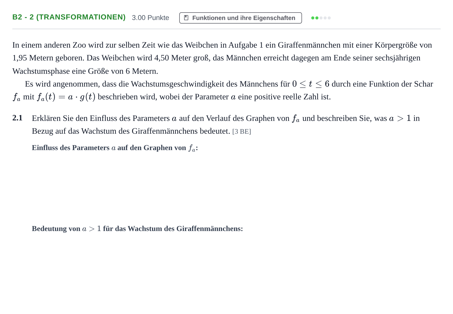 Aufgabenstellung: Aufgabe B2 - 2 (Transformationen) · Abitur Hessen Mathematik GK · WTR 2021