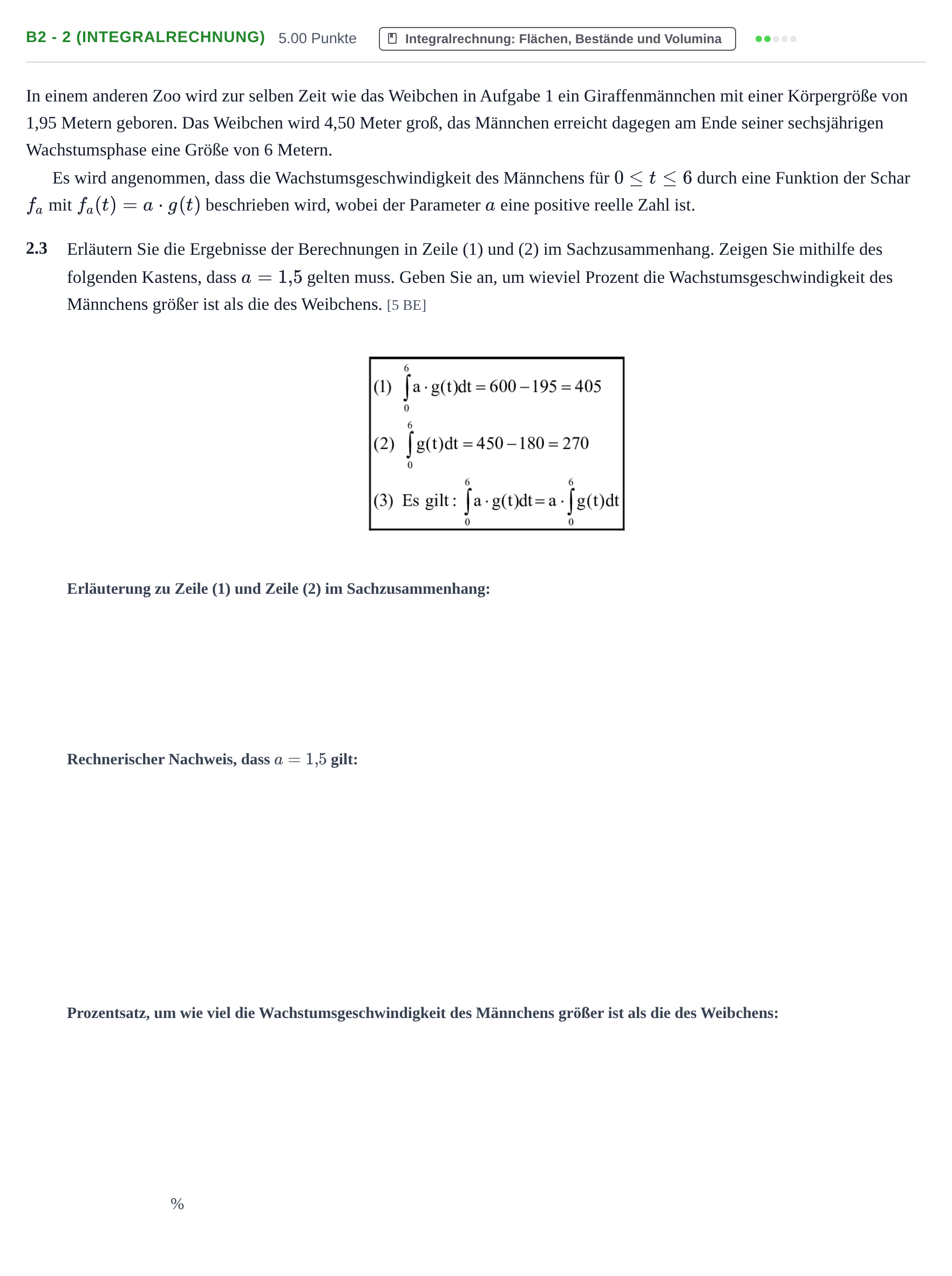 Aufgabenstellung: Aufgabe B2 - 2 (Integralrechnung) · Abitur Hessen Mathematik GK · WTR 2021