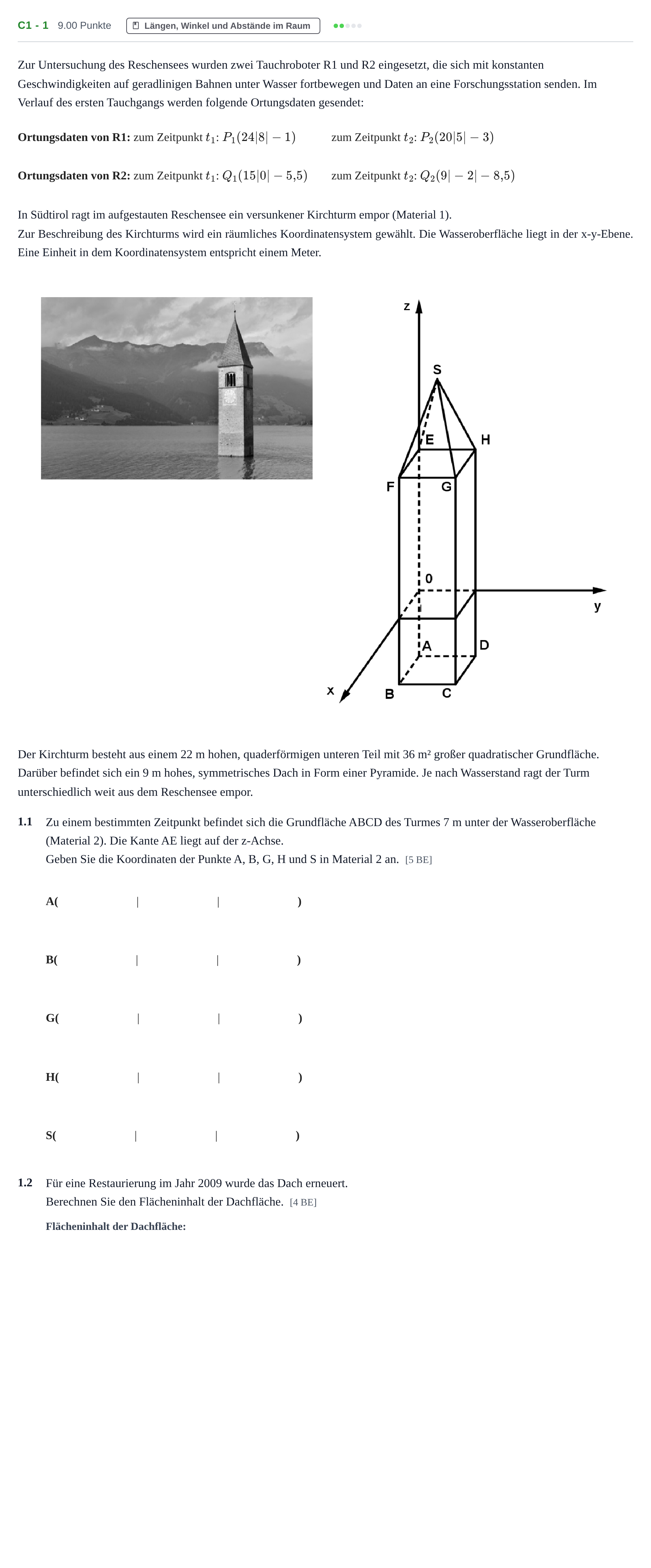 Aufgabenstellung: Aufgabe C1 - 1 · Abitur Hessen Mathematik GK · WTR 2021