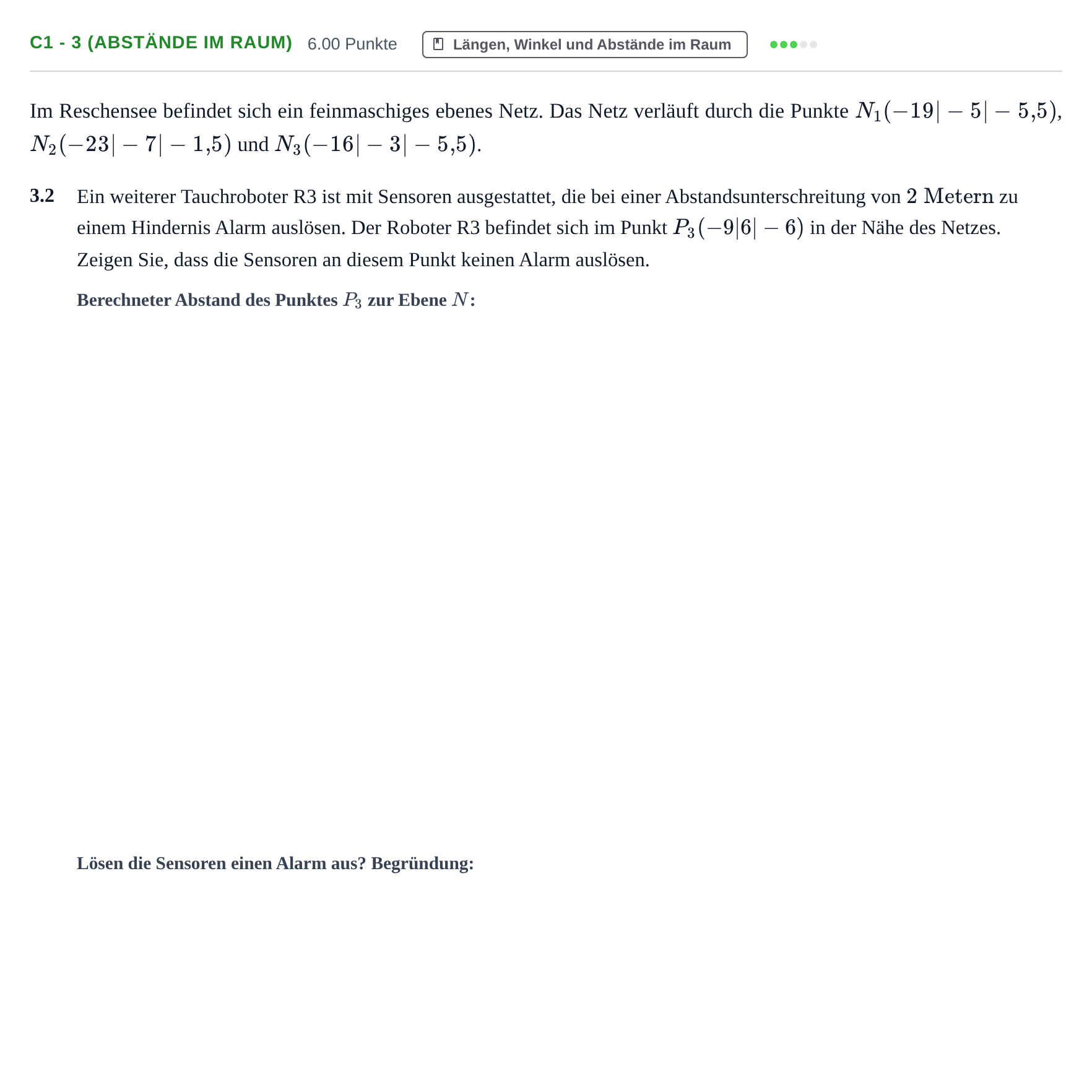 Aufgabenstellung: Aufgabe C1 - 3 (Abstände im Raum) · Abitur Hessen Mathematik GK · WTR 2021