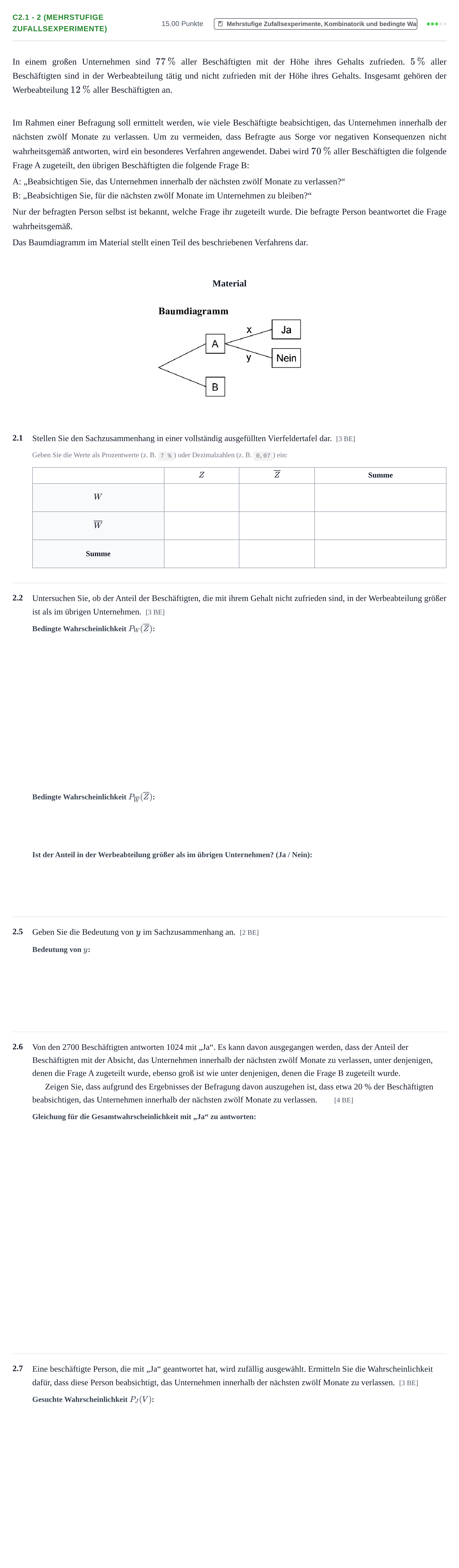 Aufgabenstellung: Aufgabe C2.1 - 2 (Mehrstufige Zufallsexperimente) · Abitur Hessen Mathematik GK · WTR 2021