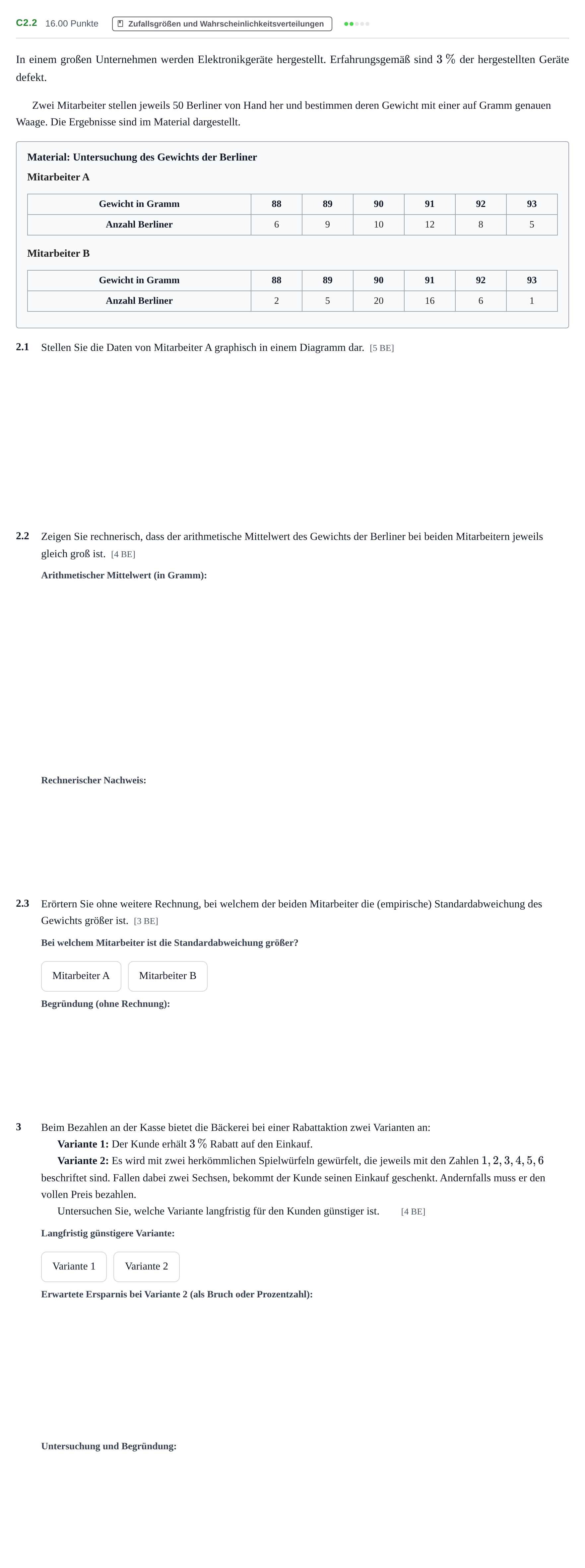 Aufgabenstellung: Aufgabe C2.2 · Abitur Hessen Mathematik GK · WTR 2021