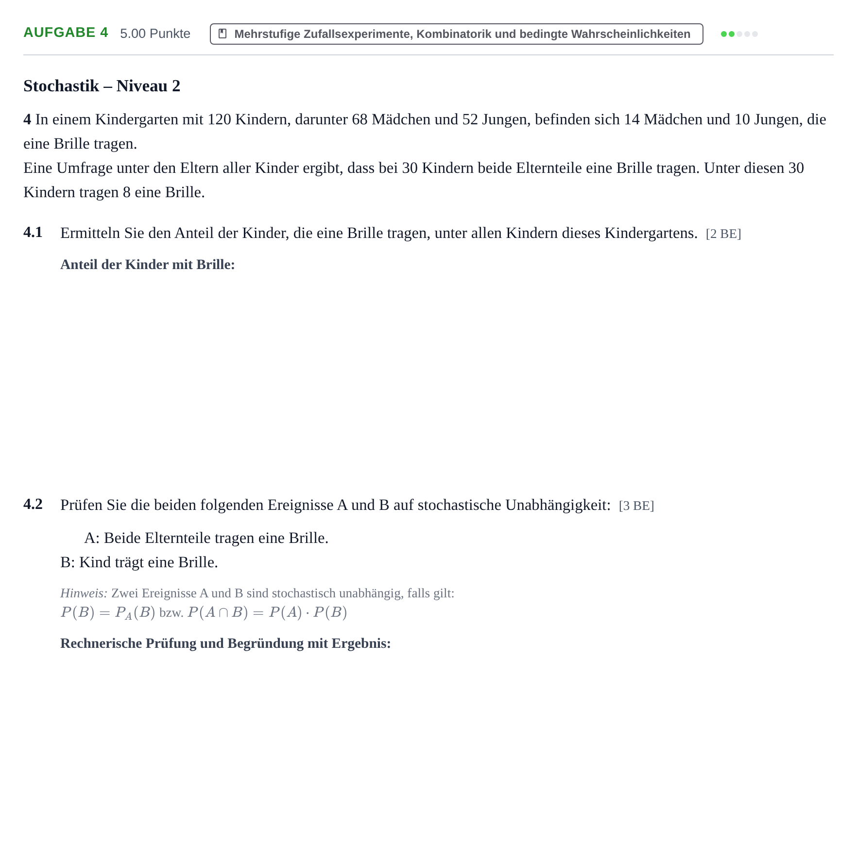 Aufgabenstellung: Aufgabe 4 · Abitur Hessen Mathematik GK · WTR 2021