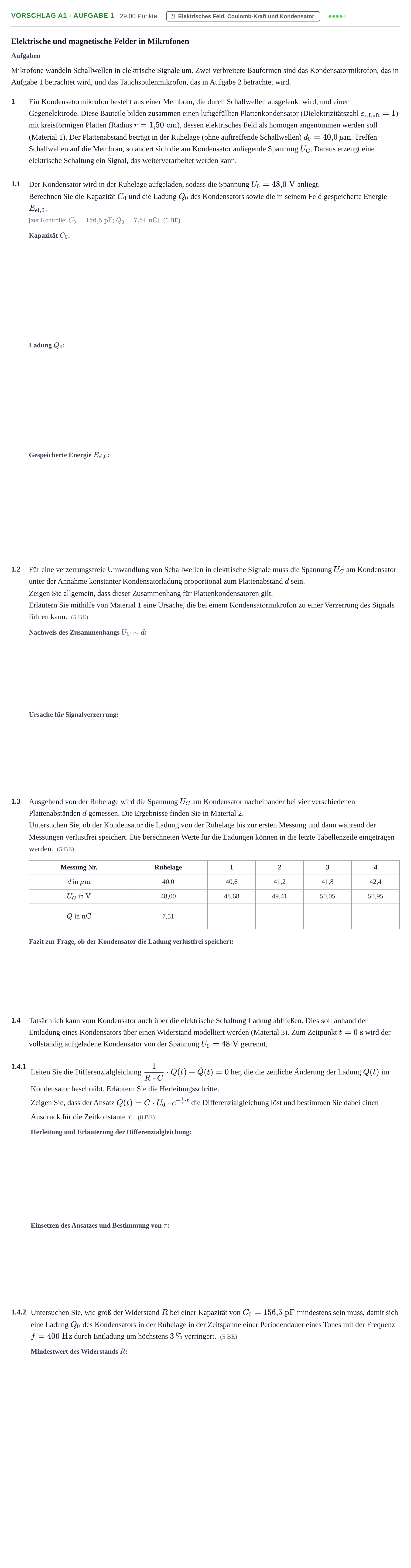 Aufgabenstellung: Aufgabe Vorschlag A1 - Aufgabe 1 · Abitur Hessen Physik LK 2021