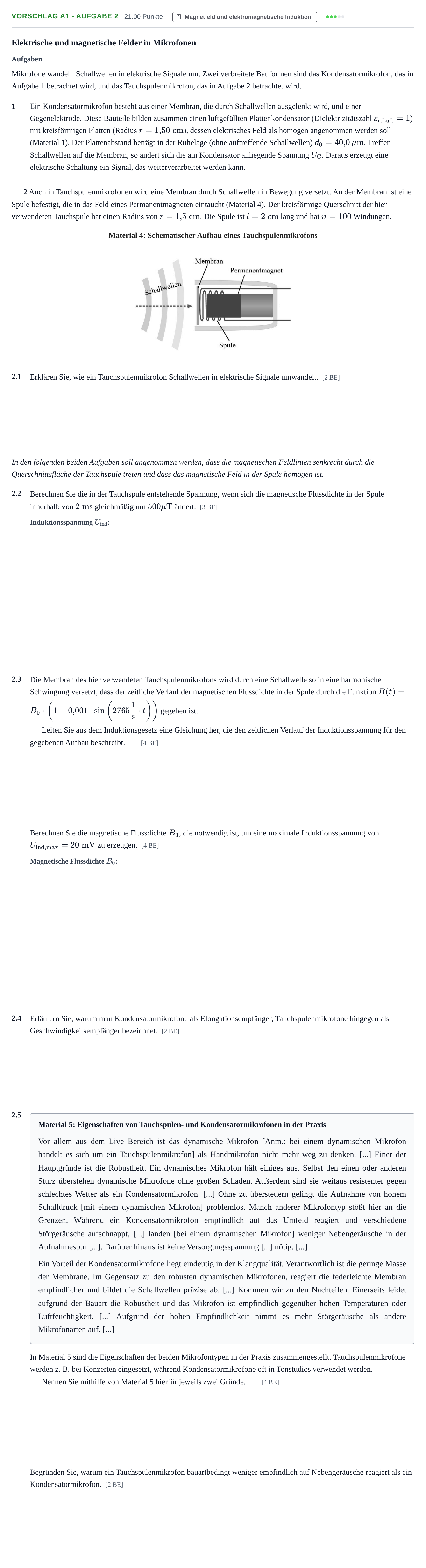 Aufgabenstellung: Aufgabe Vorschlag A1 - Aufgabe 2 · Abitur Hessen Physik LK 2021