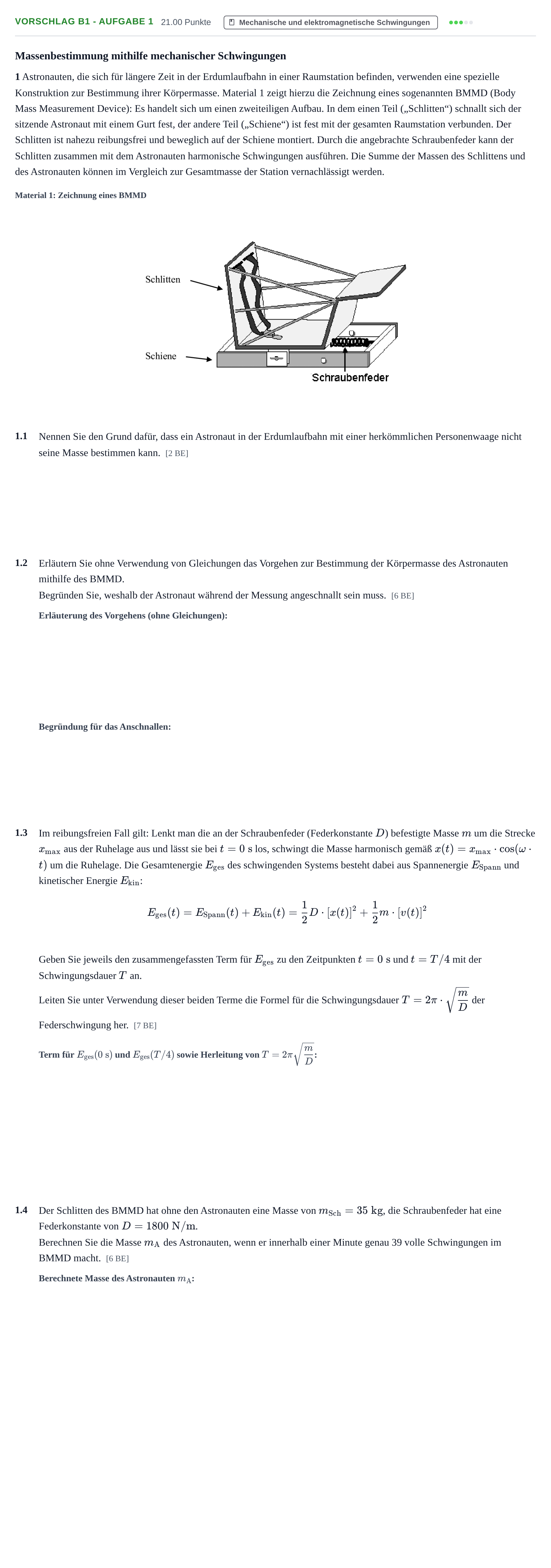 Aufgabenstellung: Aufgabe Vorschlag B1 - Aufgabe 1 · Abitur Hessen Physik LK 2021