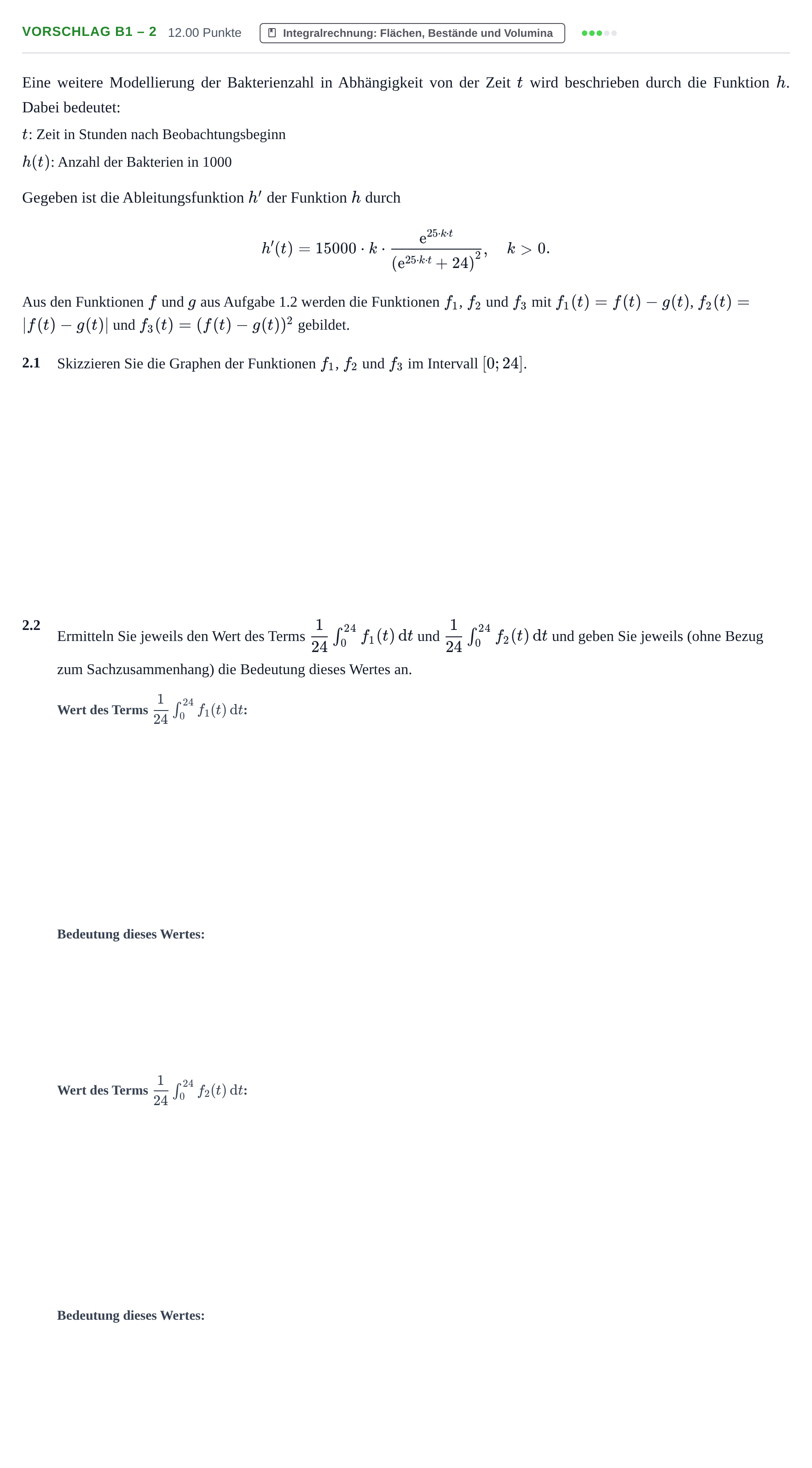 Aufgabenstellung: Aufgabe Vorschlag B1 – 2 · Abitur Hessen Mathematik LK · CAS 2021