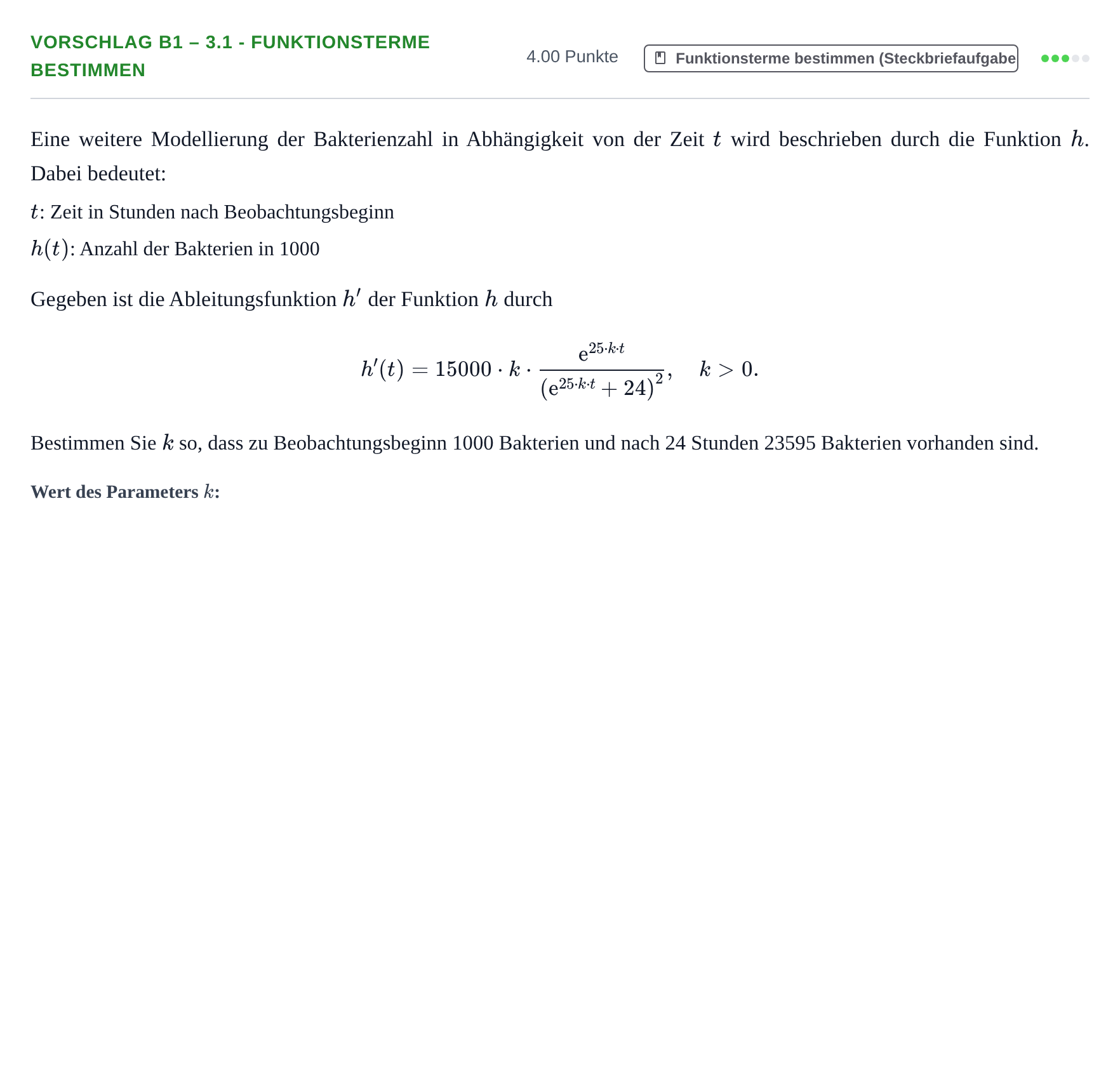 Aufgabenstellung: Aufgabe Vorschlag B1 – 3.1 - Funktionsterme bestimmen · Abitur Hessen Mathematik LK · CAS 2021