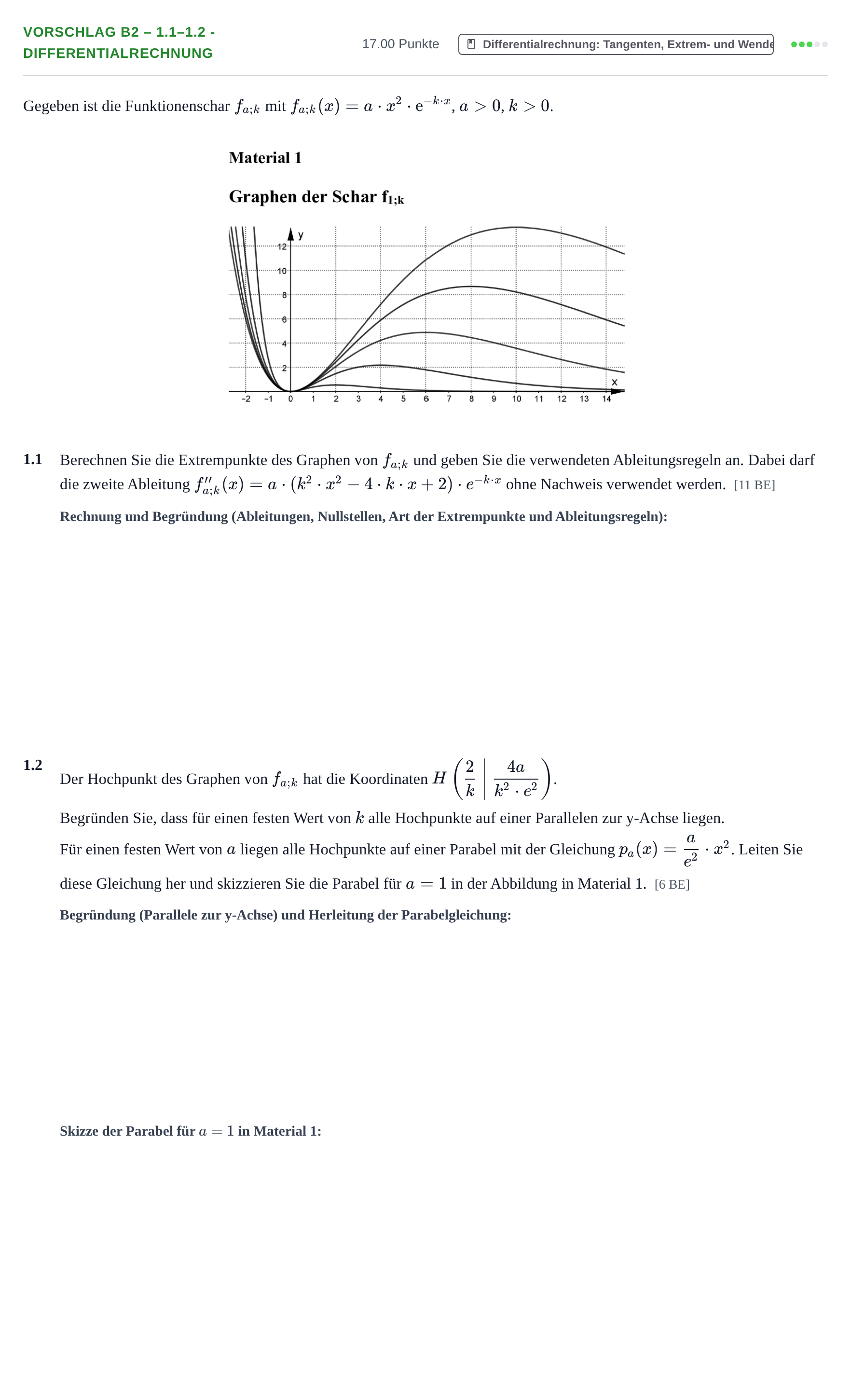 Aufgabenstellung: Aufgabe Vorschlag B2 – 1.1–1.2 - Differentialrechnung · Abitur Hessen Mathematik LK · CAS 2021
