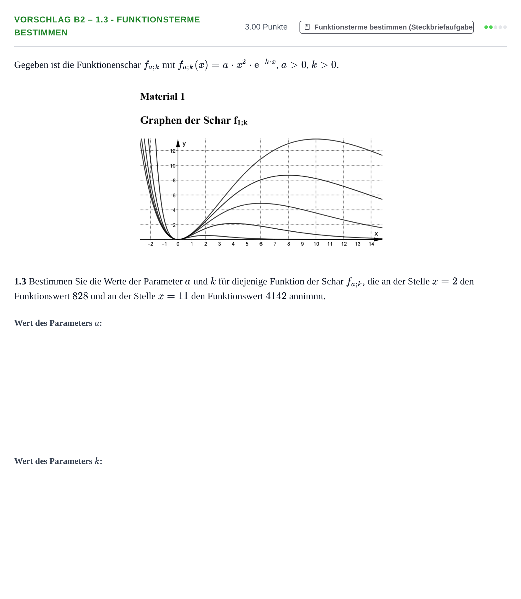 Aufgabenstellung: Aufgabe Vorschlag B2 – 1.3 - Funktionsterme bestimmen · Abitur Hessen Mathematik LK · CAS 2021