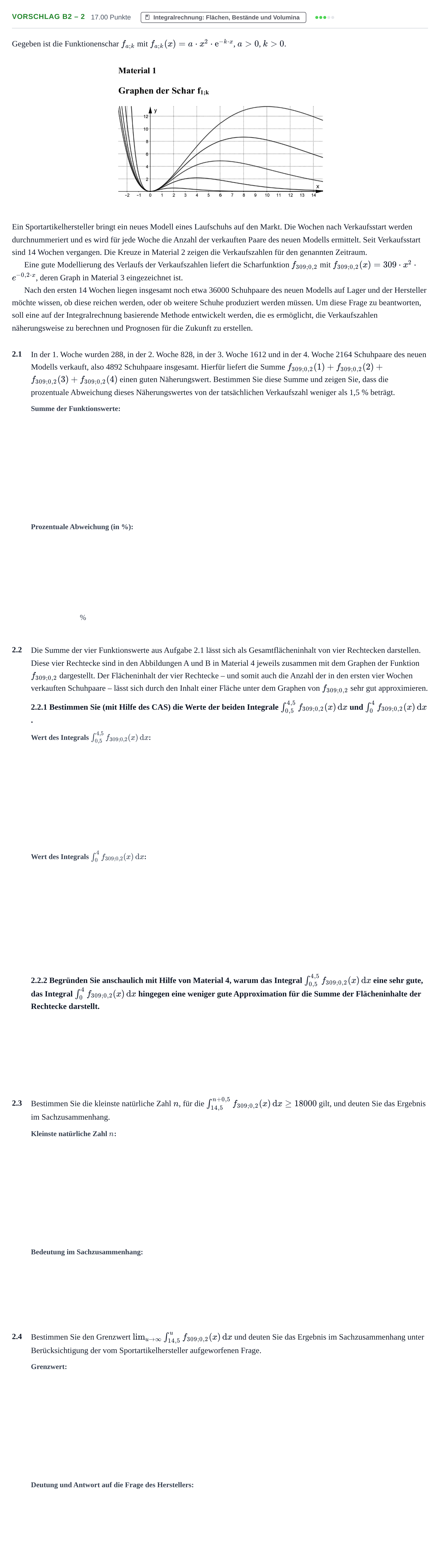 Aufgabenstellung: Aufgabe Vorschlag B2 – 2 · Abitur Hessen Mathematik LK · CAS 2021
