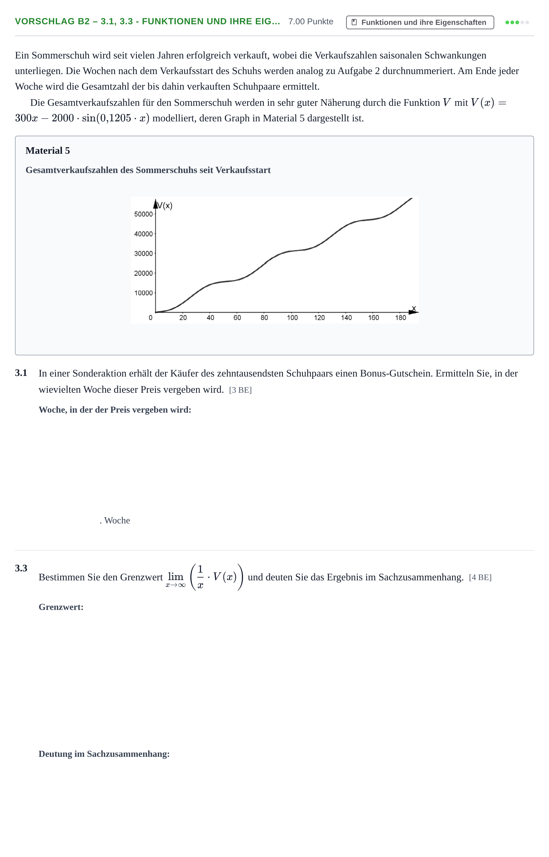 Aufgabenstellung: Aufgabe Vorschlag B2 – 3.1, 3.3 - Funktionen und ihre Eig… · Abitur Hessen Mathematik LK · CAS 2021