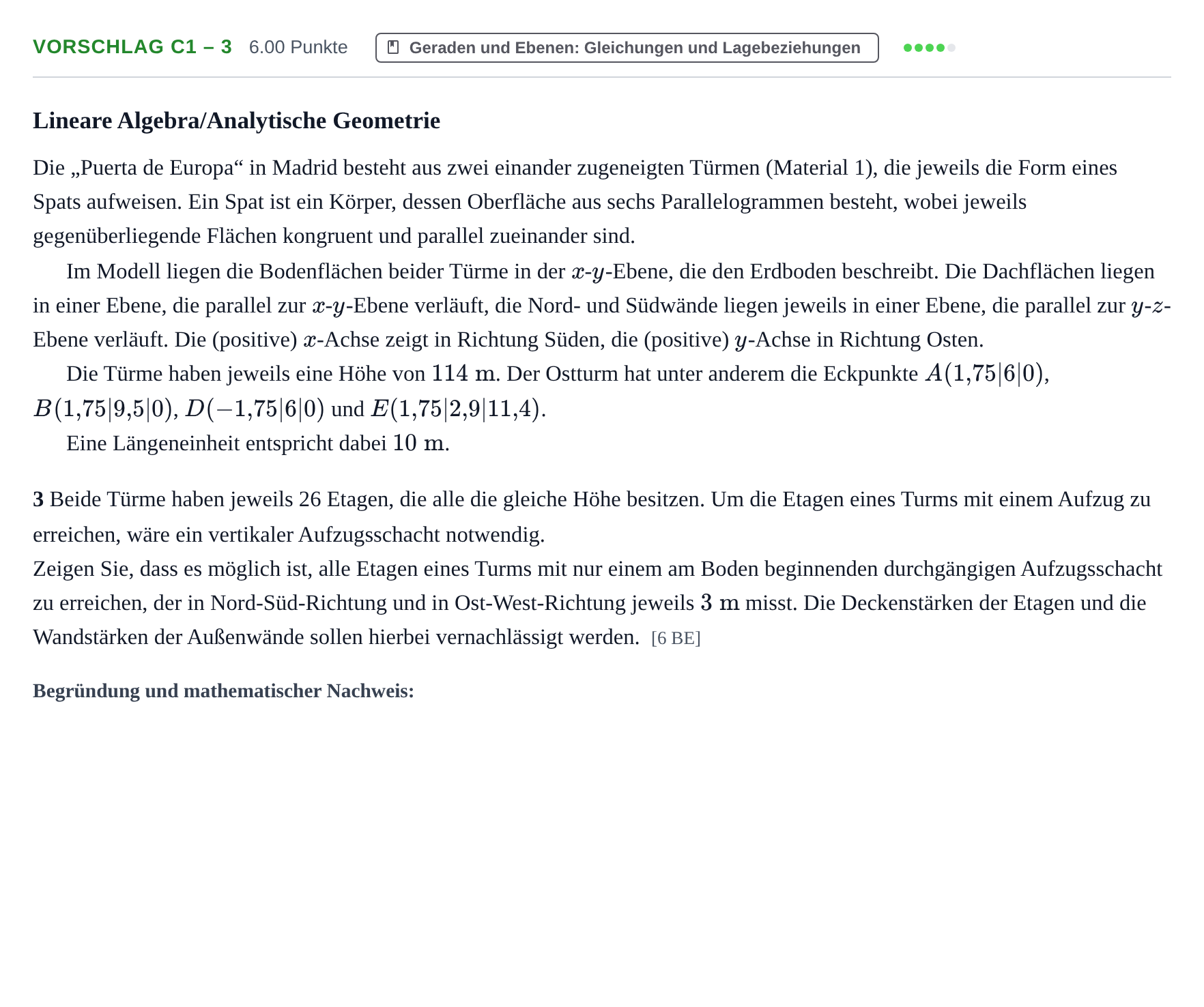 Aufgabenstellung: Aufgabe Vorschlag C1 – 3 · Abitur Hessen Mathematik LK · CAS 2021