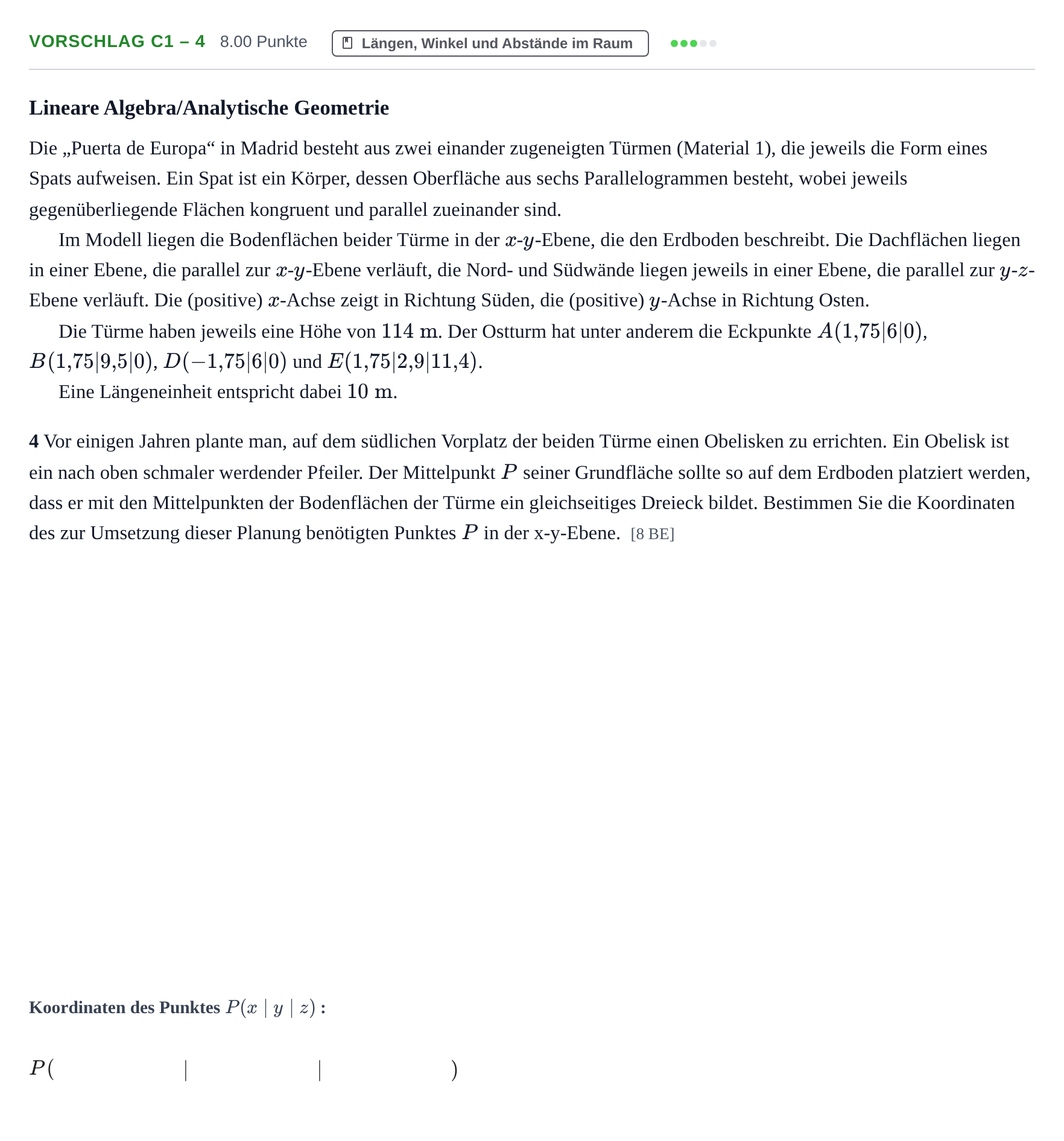 Aufgabenstellung: Aufgabe Vorschlag C1 – 4 · Abitur Hessen Mathematik LK · CAS 2021