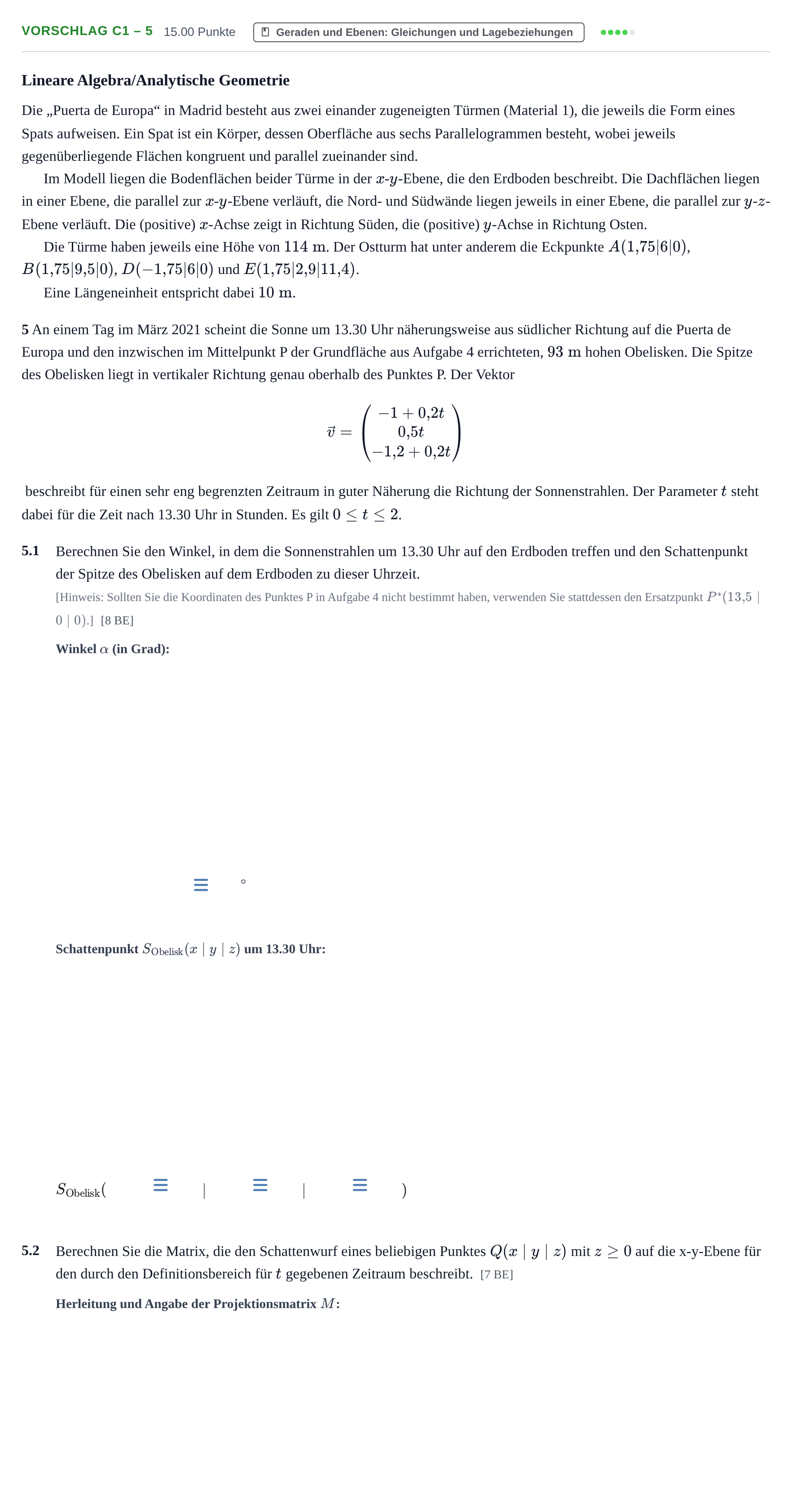 Aufgabenstellung: Aufgabe Vorschlag C1 – 5 · Abitur Hessen Mathematik LK · CAS 2021