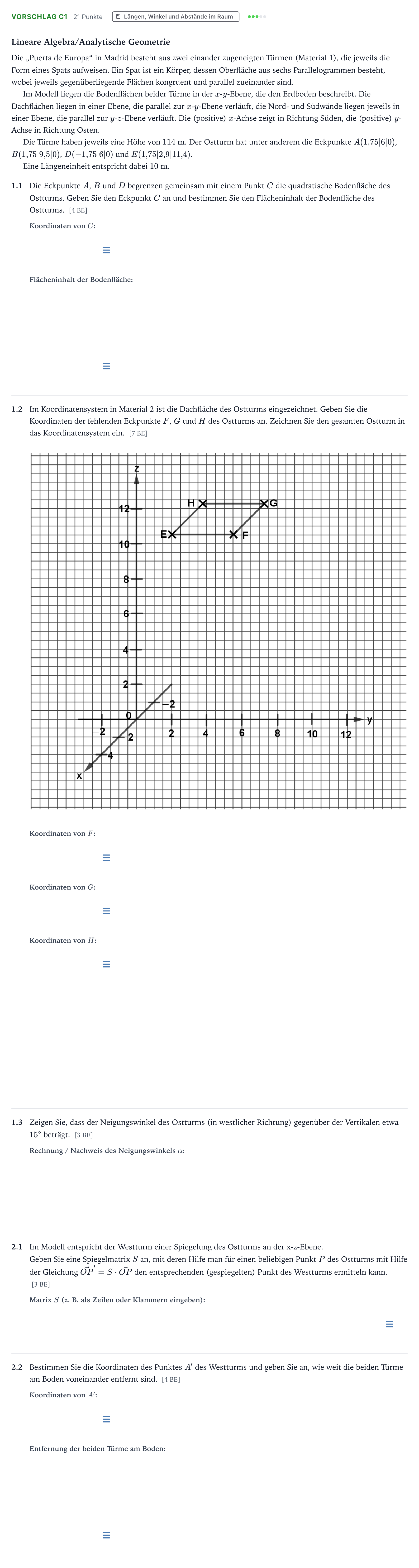 Aufgabenstellung: Aufgabe Vorschlag C1 · Abitur Hessen Mathematik LK · CAS 2021