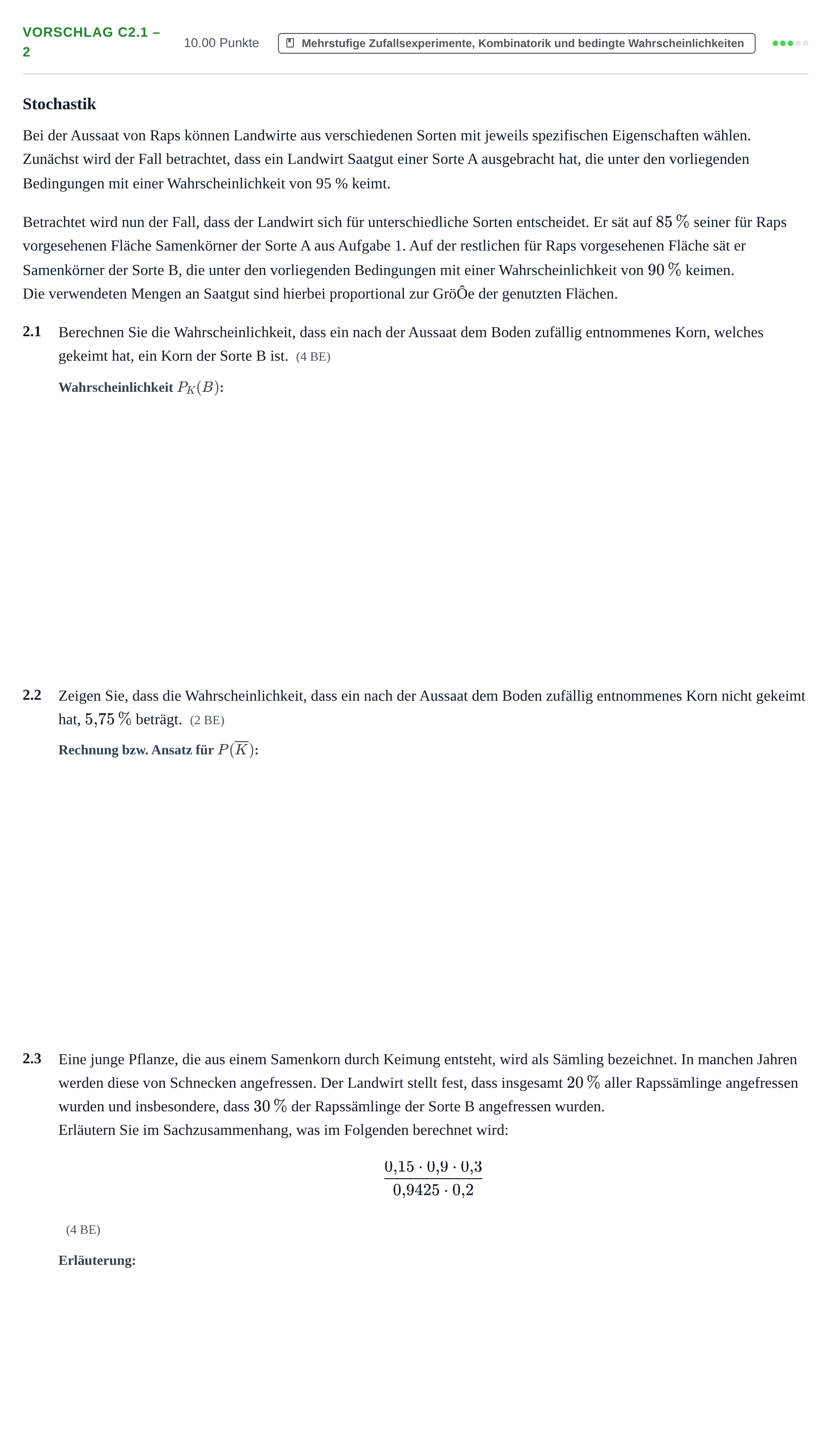 Aufgabenstellung: Aufgabe Vorschlag C2.1 – 2 · Abitur Hessen Mathematik LK · CAS 2021