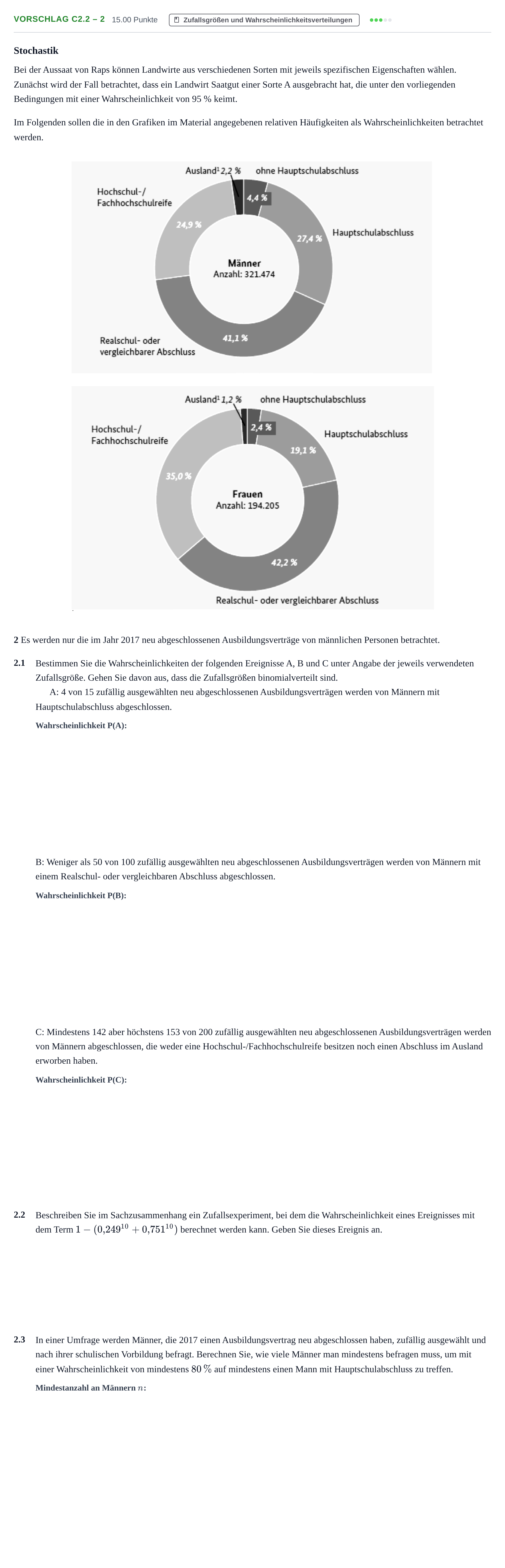 Aufgabenstellung: Aufgabe Vorschlag C2.2 – 2 · Abitur Hessen Mathematik LK · CAS 2021