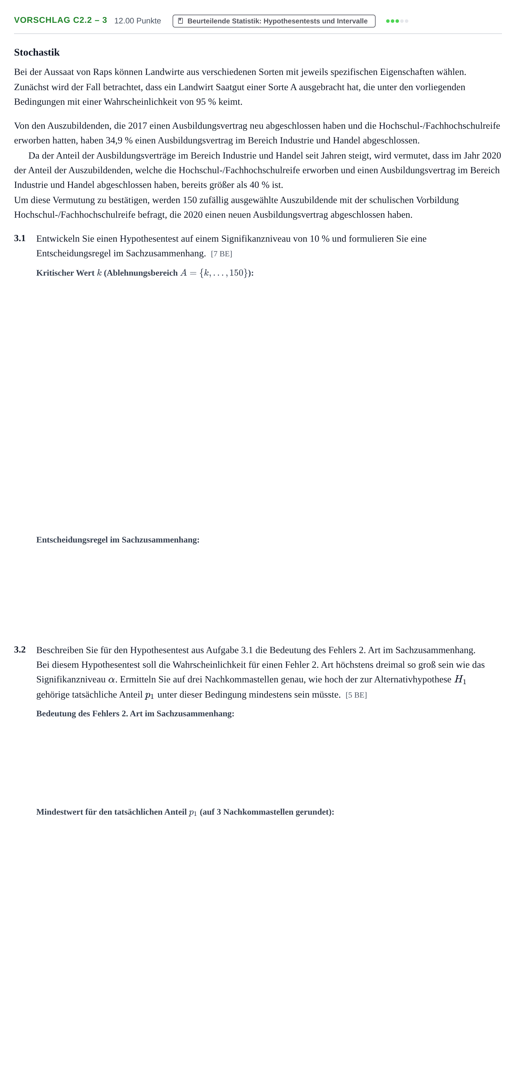 Aufgabenstellung: Aufgabe Vorschlag C2.2 – 3 · Abitur Hessen Mathematik LK · CAS 2021