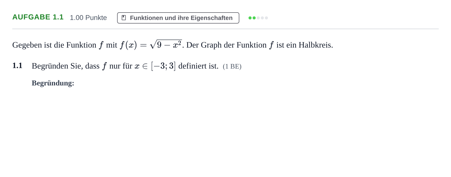 Aufgabenstellung: Aufgabe 1.1 - Funktionen und ihre Eigenschaften · Abitur Hessen Mathematik LK · CAS 2021