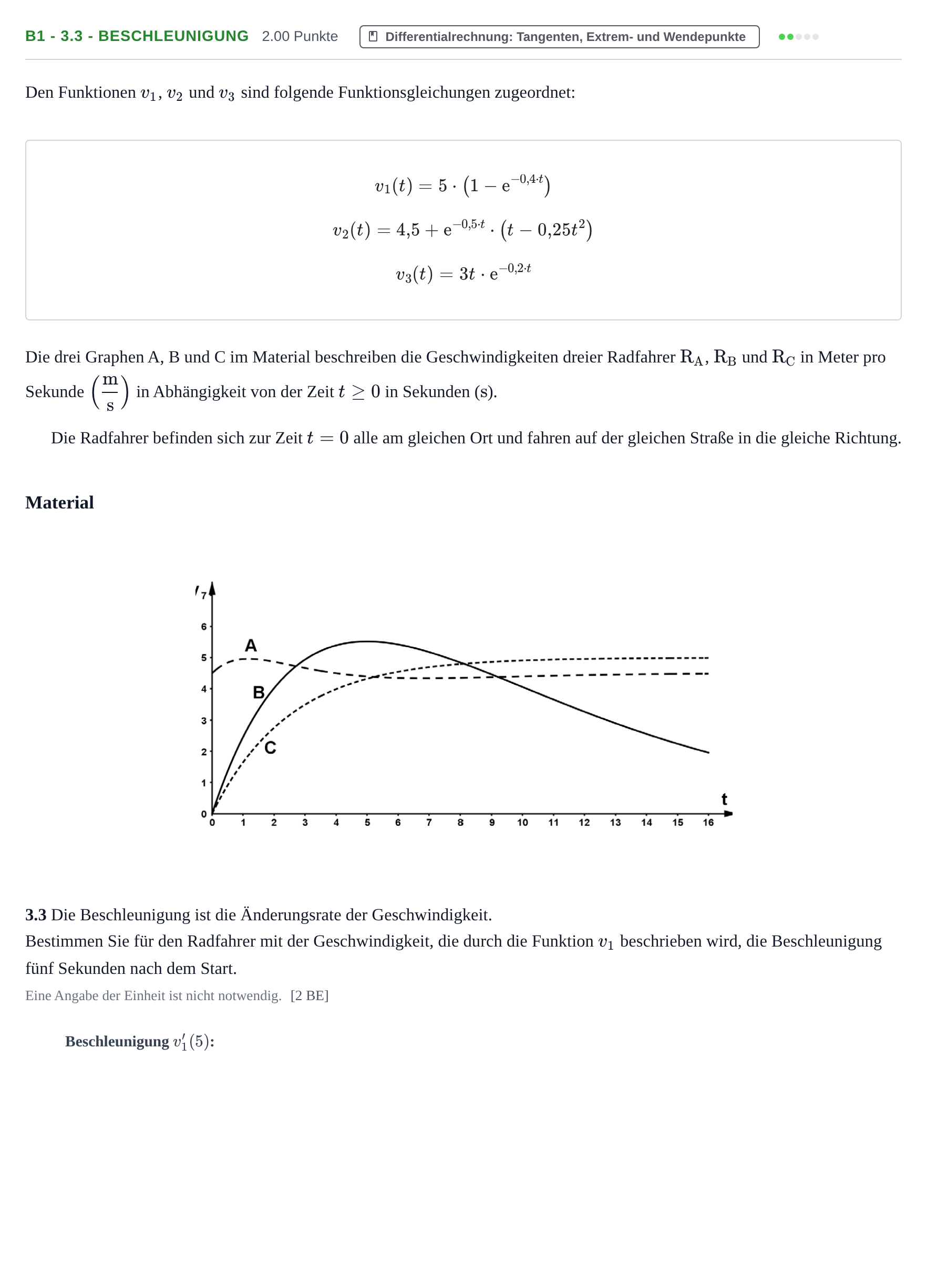 Aufgabenstellung: Aufgabe B1 - 3.3 - Beschleunigung · Abitur Hessen Mathematik LK · WTR 2021