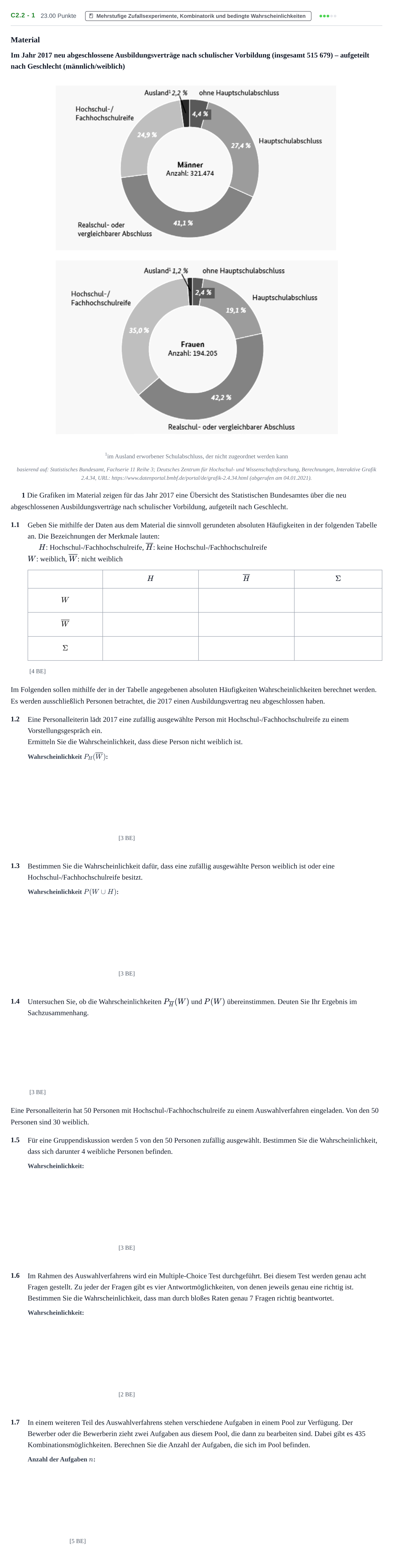 Aufgabenstellung: Aufgabe C2.2 - 1 · Abitur Hessen Mathematik LK · WTR 2021