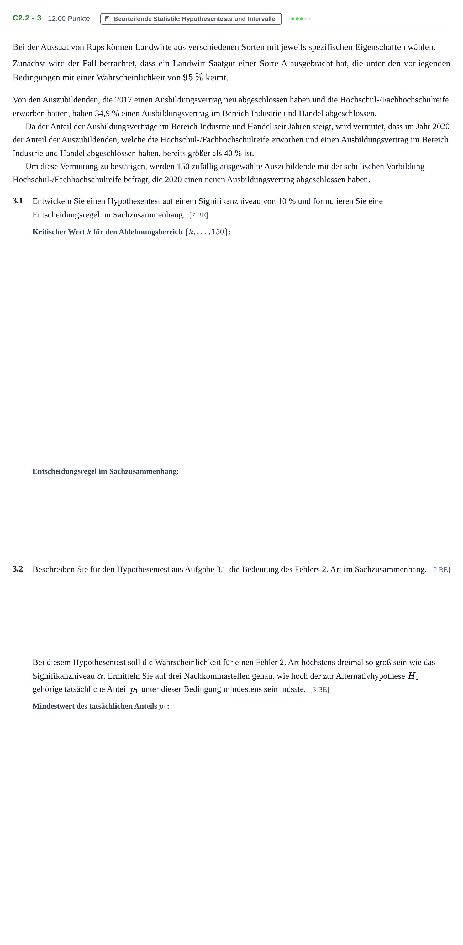 Aufgabenstellung: Aufgabe C2.2 - 3 · Abitur Hessen Mathematik LK · WTR 2021