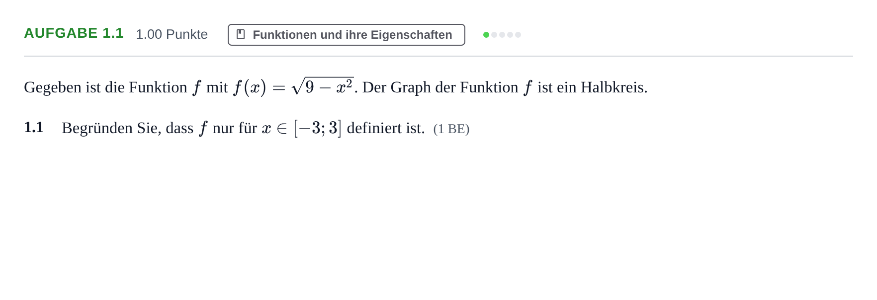 Aufgabenstellung: Aufgabe 1.1 - Funktionen · Abitur Hessen Mathematik LK · WTR 2021
