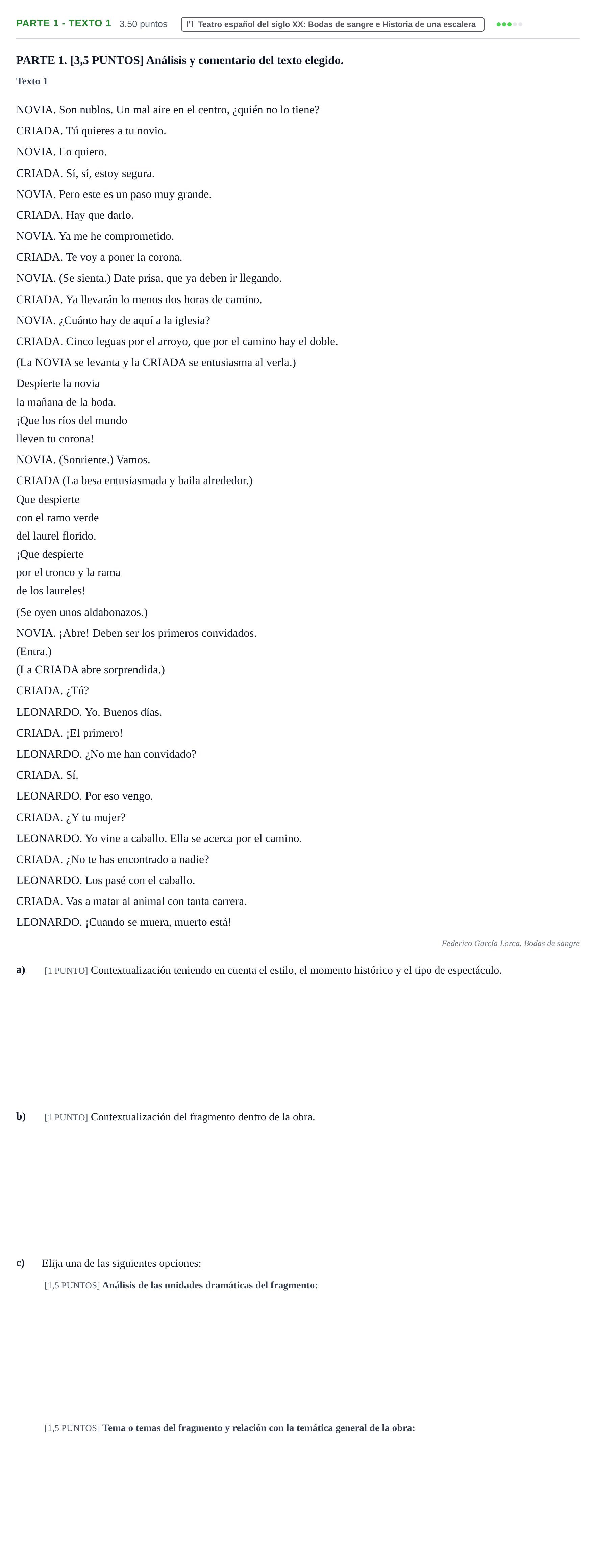 Enunciado: Ejercicio Parte 1 - Texto 1 · Artes Escénicas PAU Cantabria Extraordinaria 2023