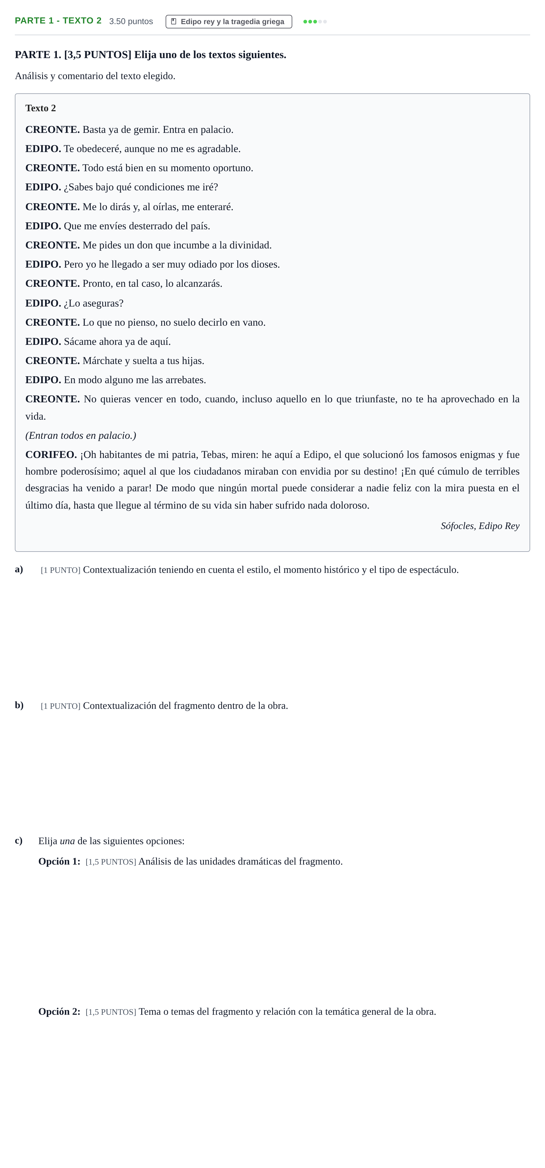 Enunciado: Ejercicio Parte 1 - Texto 2 · Artes Escénicas PAU Cantabria Extraordinaria 2023