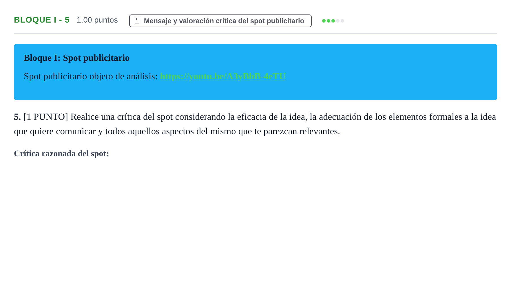 Enunciado: Bloque I - 5 · Cultura Audiovisual II PAU Cantabria Extraordinaria 2023
