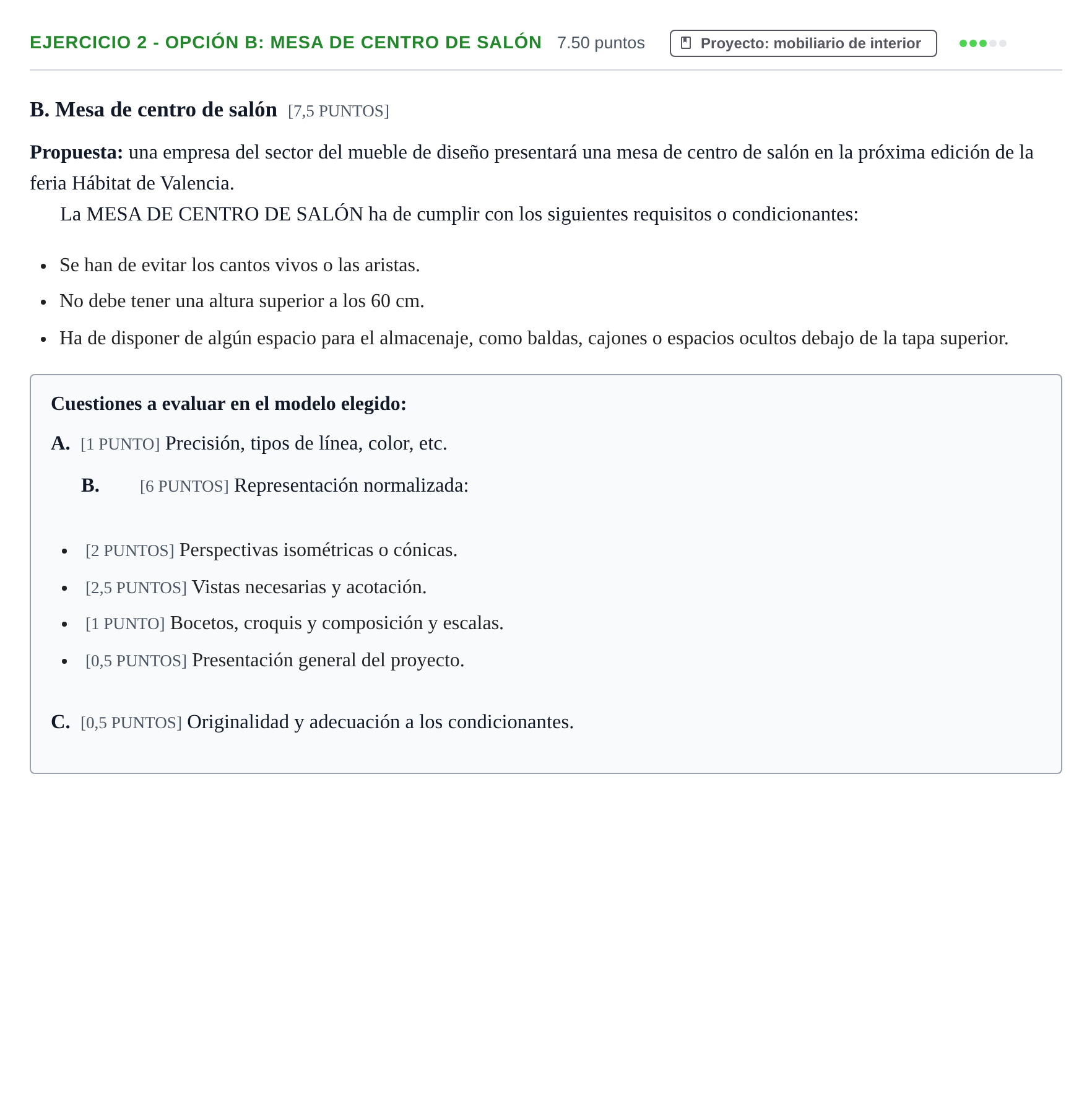 Enunciado: Ejercicio 2 - Opción B: Mesa de centro de salón · Diseño PAU Cantabria Extraordinaria 2023