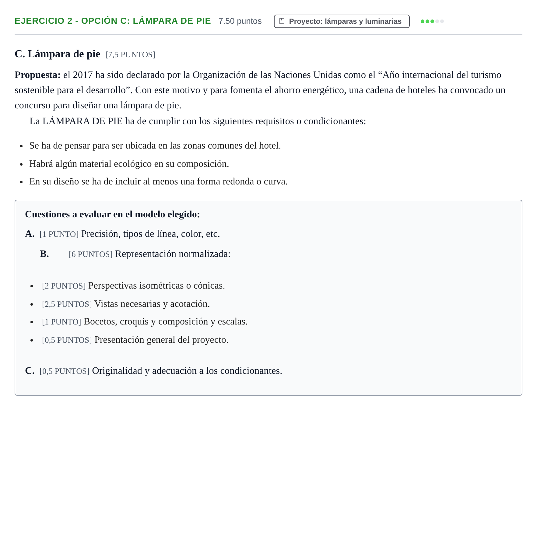 Enunciado: Ejercicio 2 - Opción C: Lámpara de pie · Diseño PAU Cantabria Extraordinaria 2023