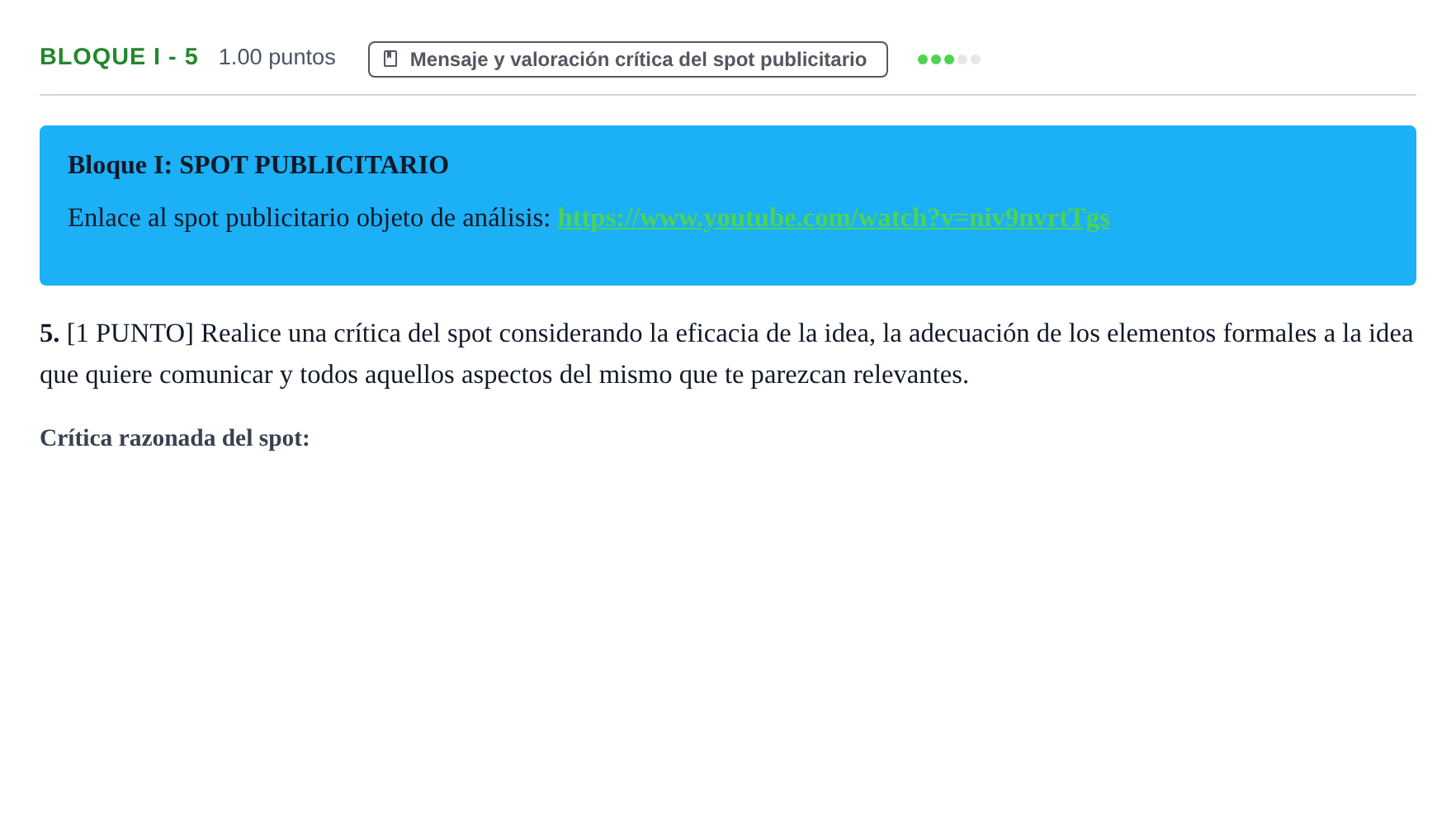 Enunciado: Bloque I - 5 · Cultura Audiovisual II PAU Cantabria Ordinaria 2023