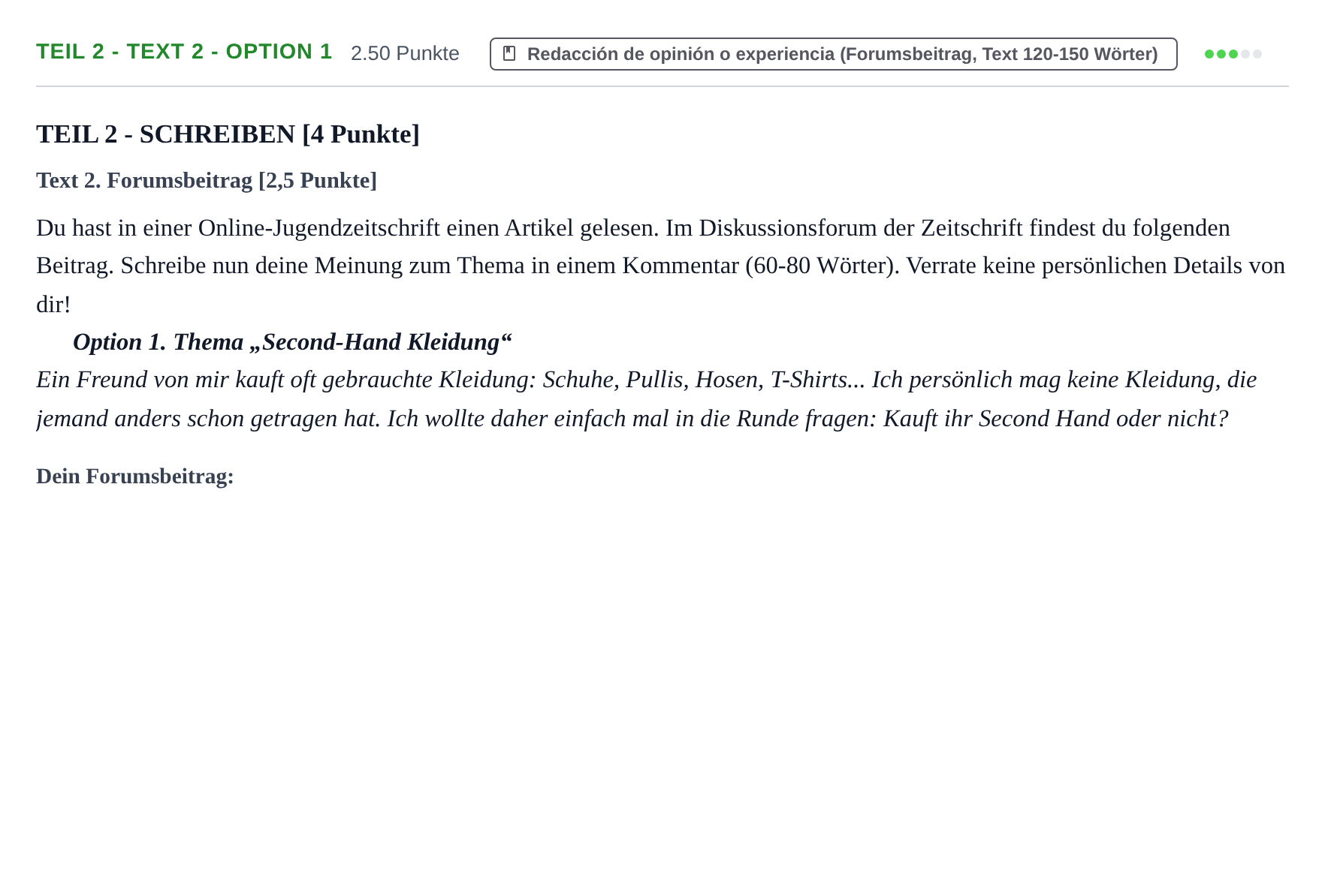 Enunciado: Ejercicio Teil 2 - Text 2 - Option 1 · Alemán PAU Cantabria Ordinaria 2023