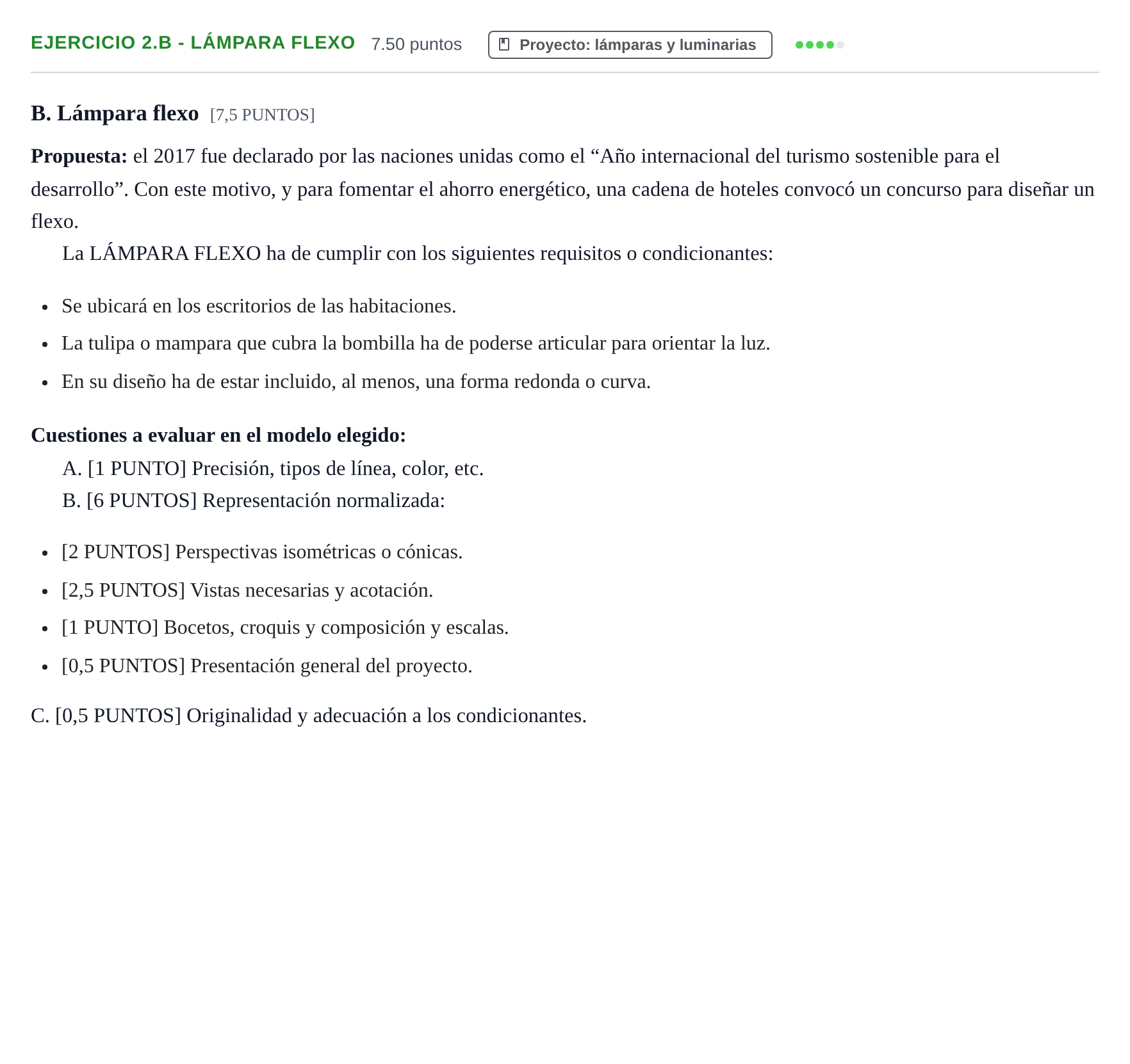 Enunciado: Ejercicio 2.B - Lámpara flexo · Diseño PAU Cantabria Ordinaria 2023