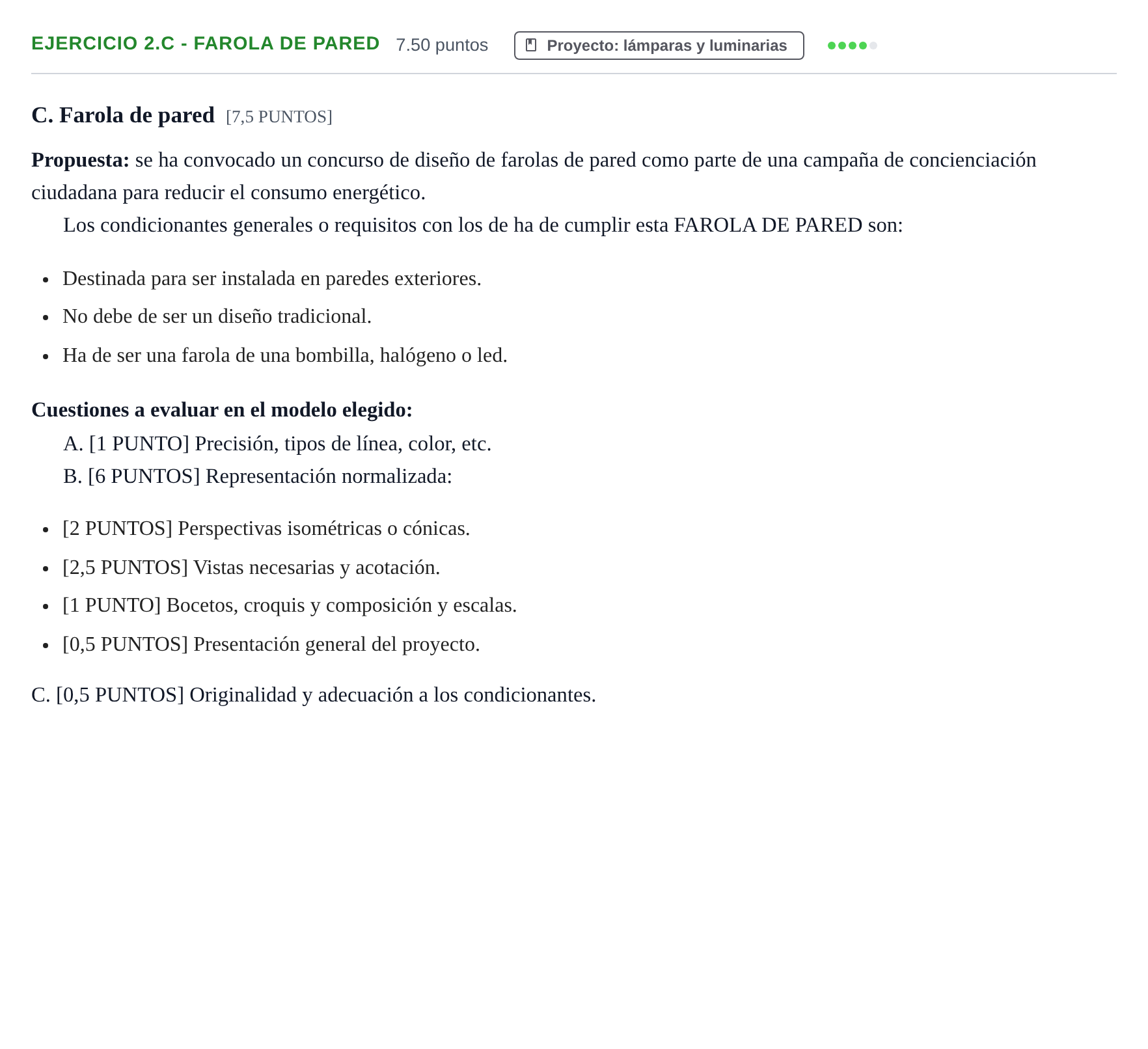 Enunciado: Ejercicio 2.C - Farola de pared · Diseño PAU Cantabria Ordinaria 2023