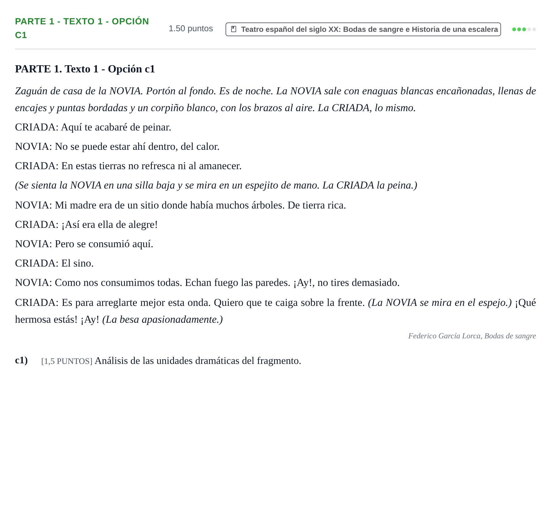 Enunciado: Ejercicio PARTE 1 - Texto 1 - Opción c1 · Artes Escénicas PAU Cantabria Ordinaria 2023