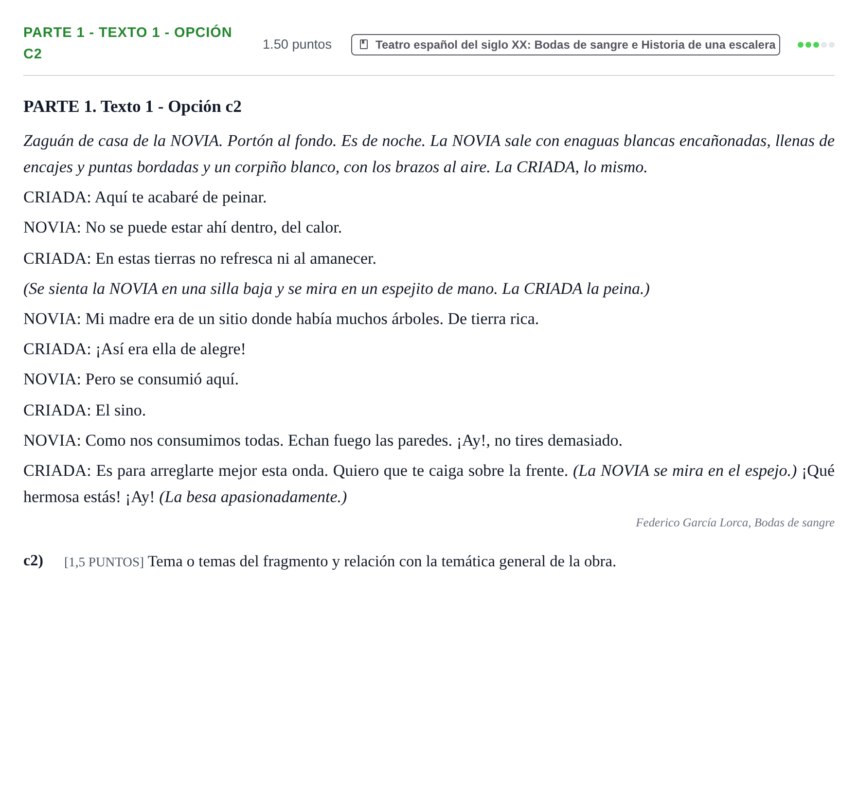 Enunciado: Ejercicio PARTE 1 - Texto 1 - Opción c2 · Artes Escénicas PAU Cantabria Ordinaria 2023