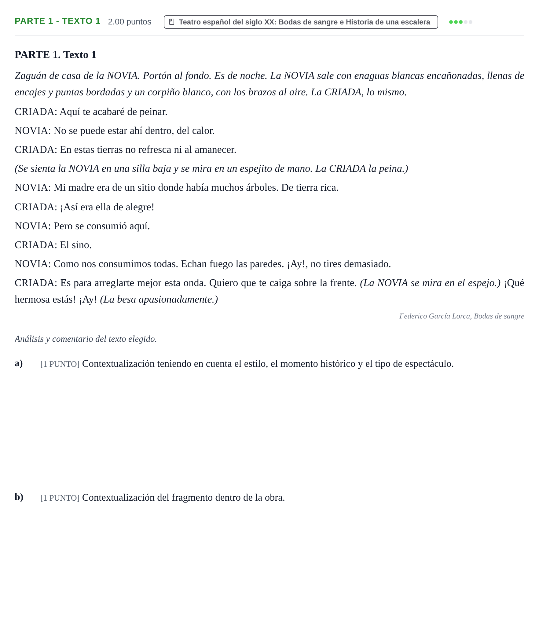 Enunciado: Ejercicio PARTE 1 - Texto 1 · Artes Escénicas PAU Cantabria Ordinaria 2023