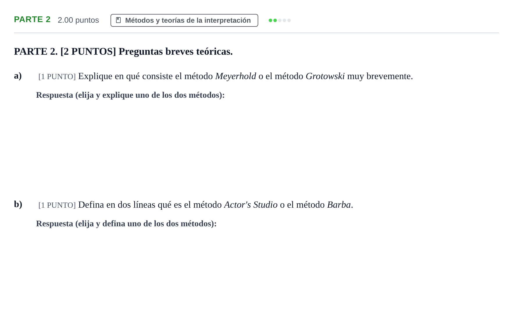 Enunciado: Ejercicio PARTE 2 · Artes Escénicas PAU Cantabria Ordinaria 2023
