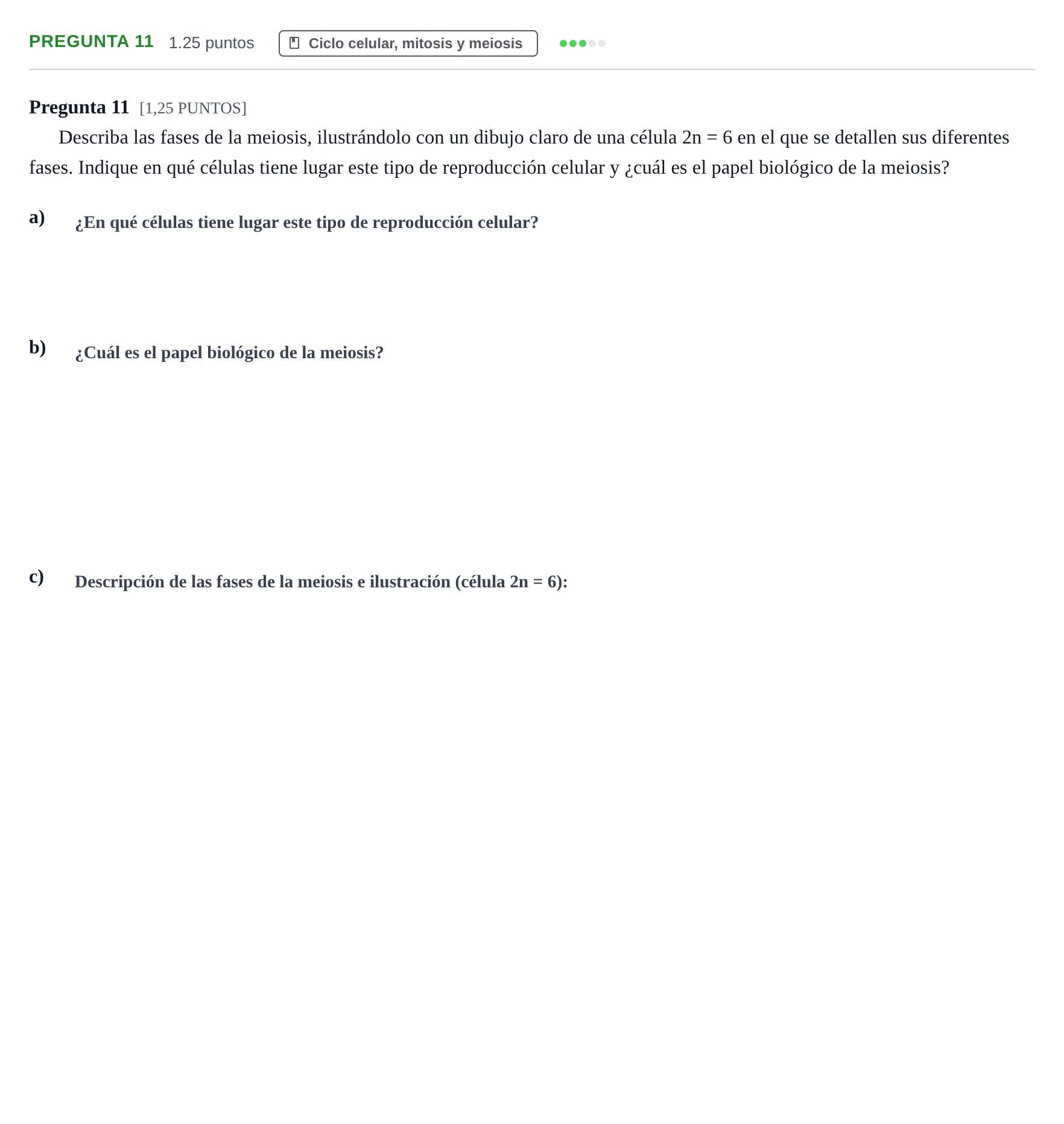 Enunciado: Pregunta 11 · Biología PAU Cantabria Ordinaria 2023