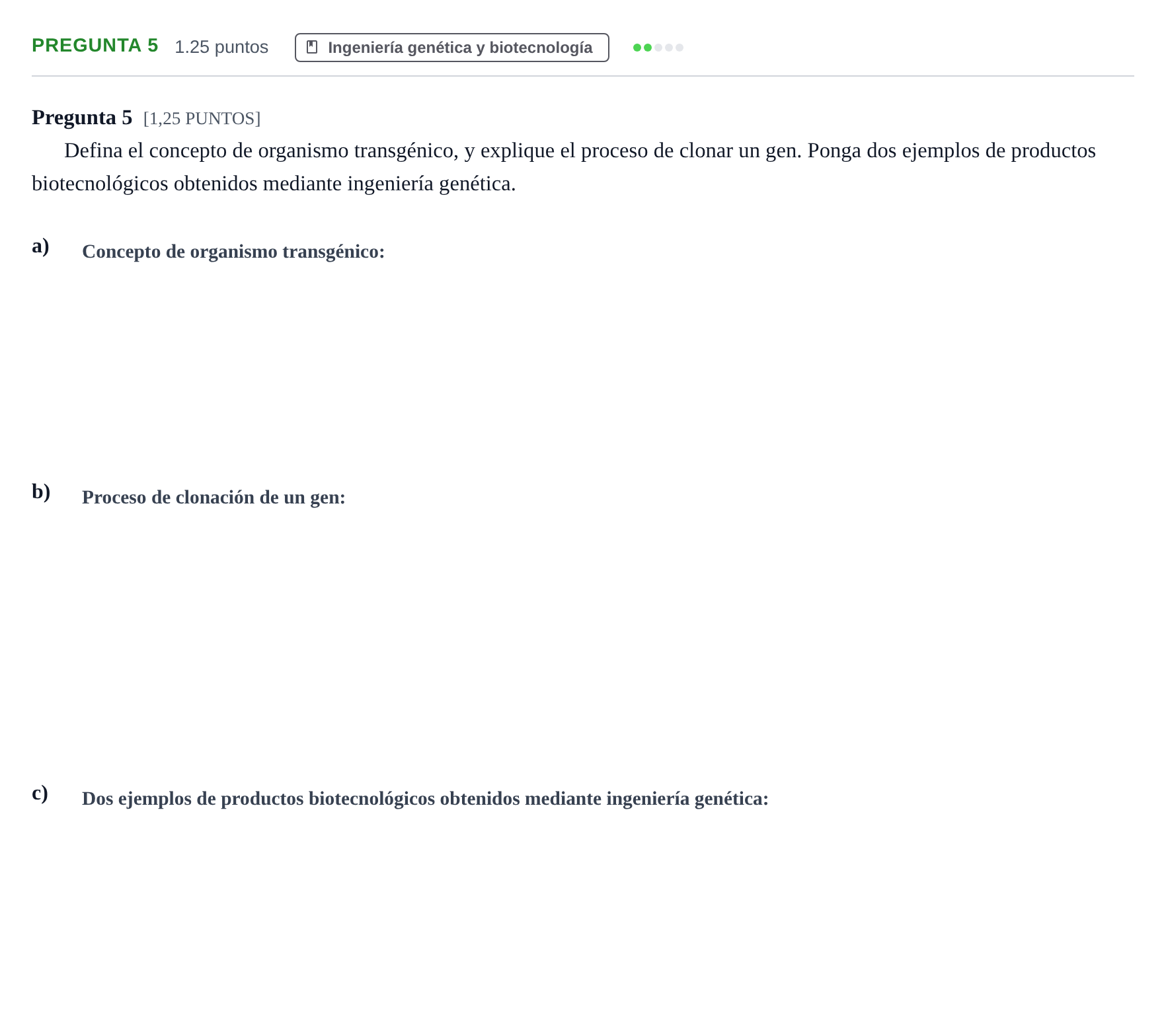 Enunciado: Pregunta 5 · Biología PAU Cantabria Ordinaria 2023