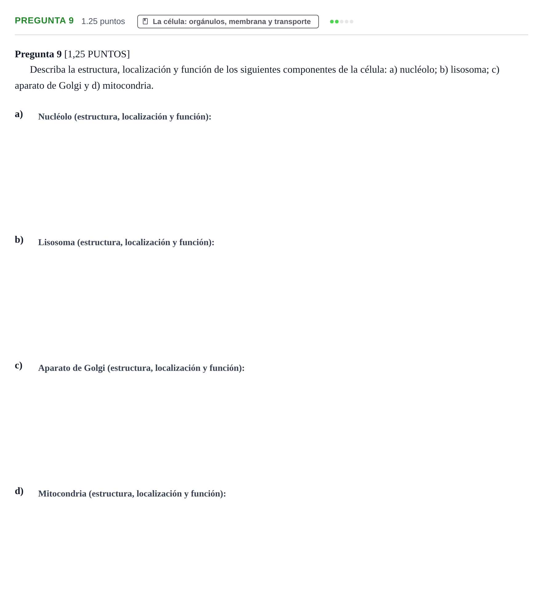 Enunciado: Pregunta 9 · Biología PAU Cantabria Ordinaria 2023