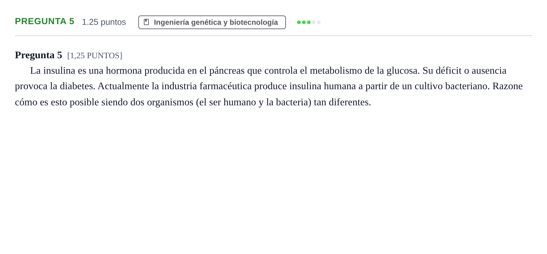 Enunciado: Pregunta 5 · Biología PAU Cantabria Extraordinaria 2023