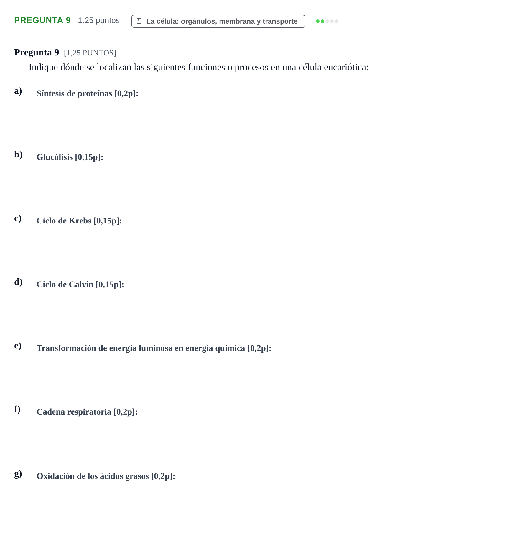 Enunciado: Pregunta 9 · Biología PAU Cantabria Extraordinaria 2023